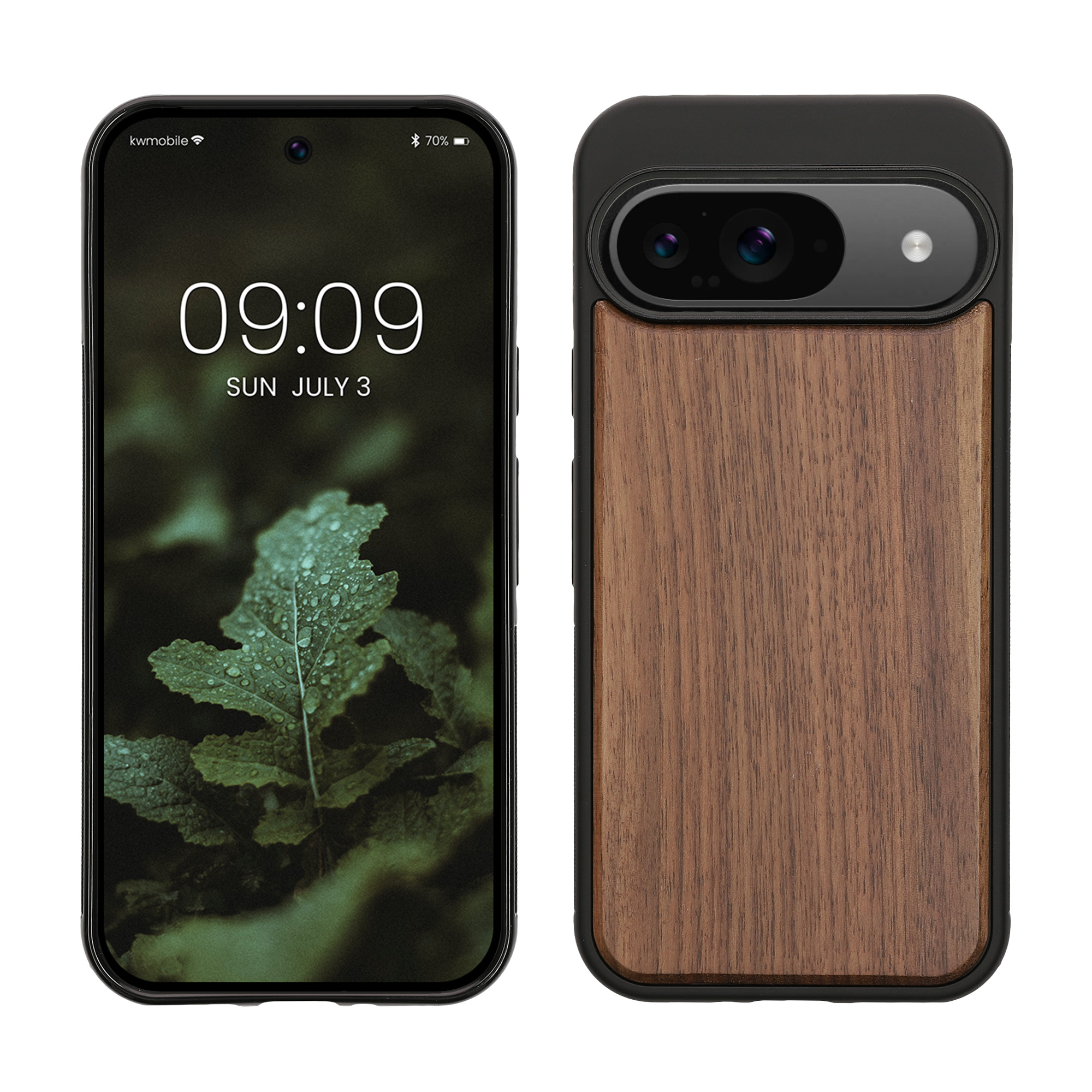 Dřevěný kryt na mobil kwmobile dřevěný pro Google Pixel 9 / Pixel 9 Pro - tmavě hnědá