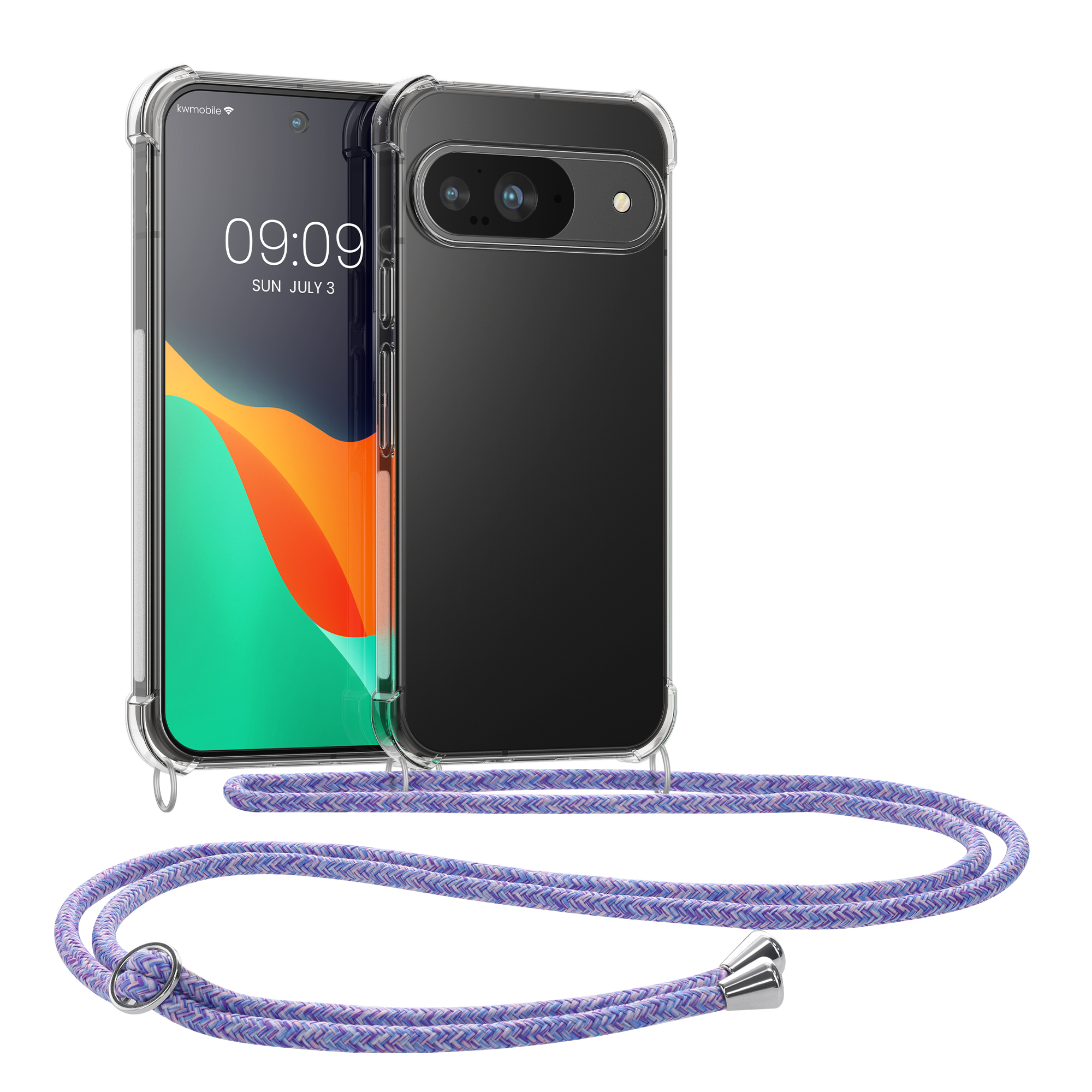 Crossbody kryt na mobil kwmobile Crossbody Case pro Google Pixel 9 / Pixel 9 Pro - levandulová / fialová / světle modrá