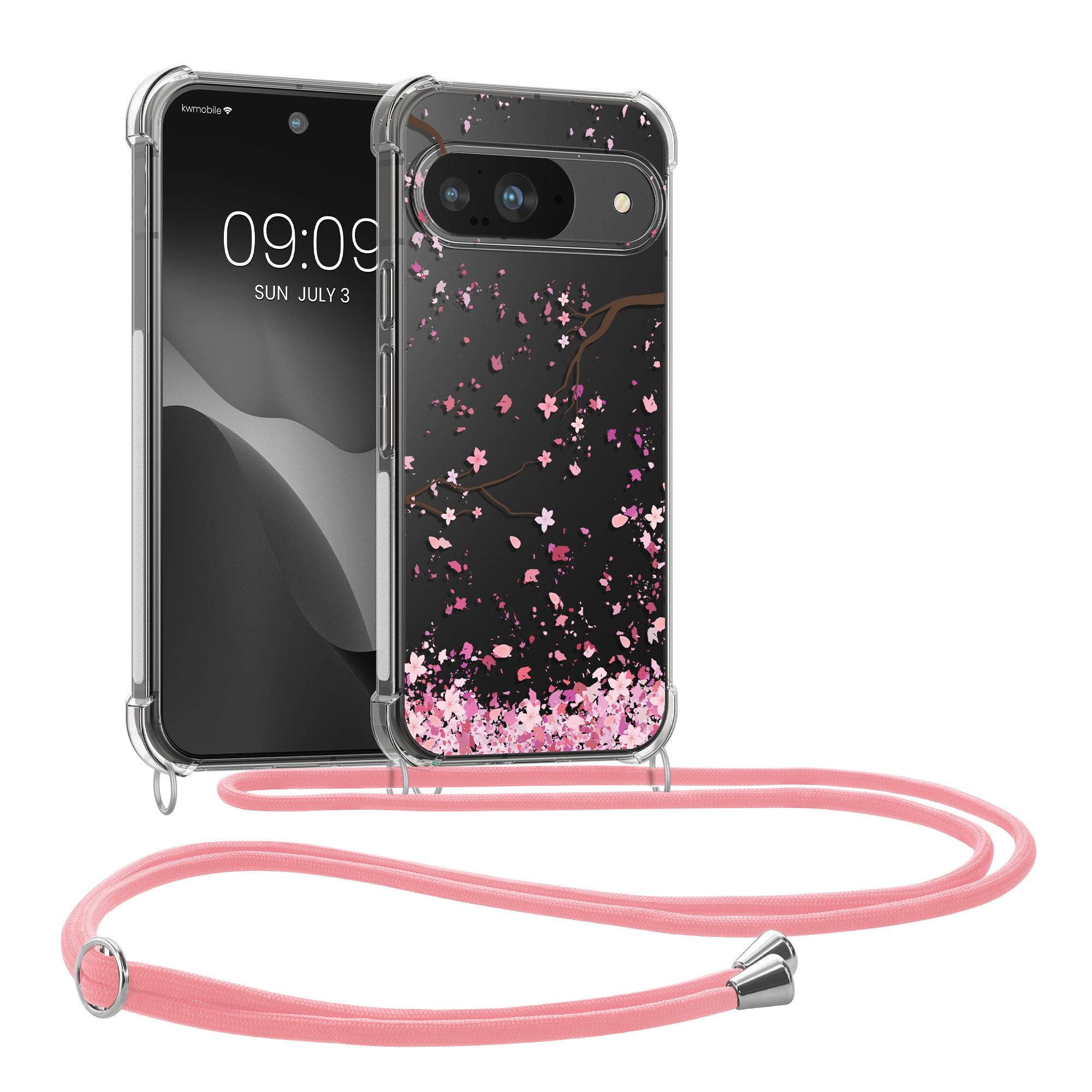 Crossbody kryt na mobil kwmobile Crossbody Case pro Google Pixel 9 / Pixel 9 Pro - tmavě hnědá / transparentní