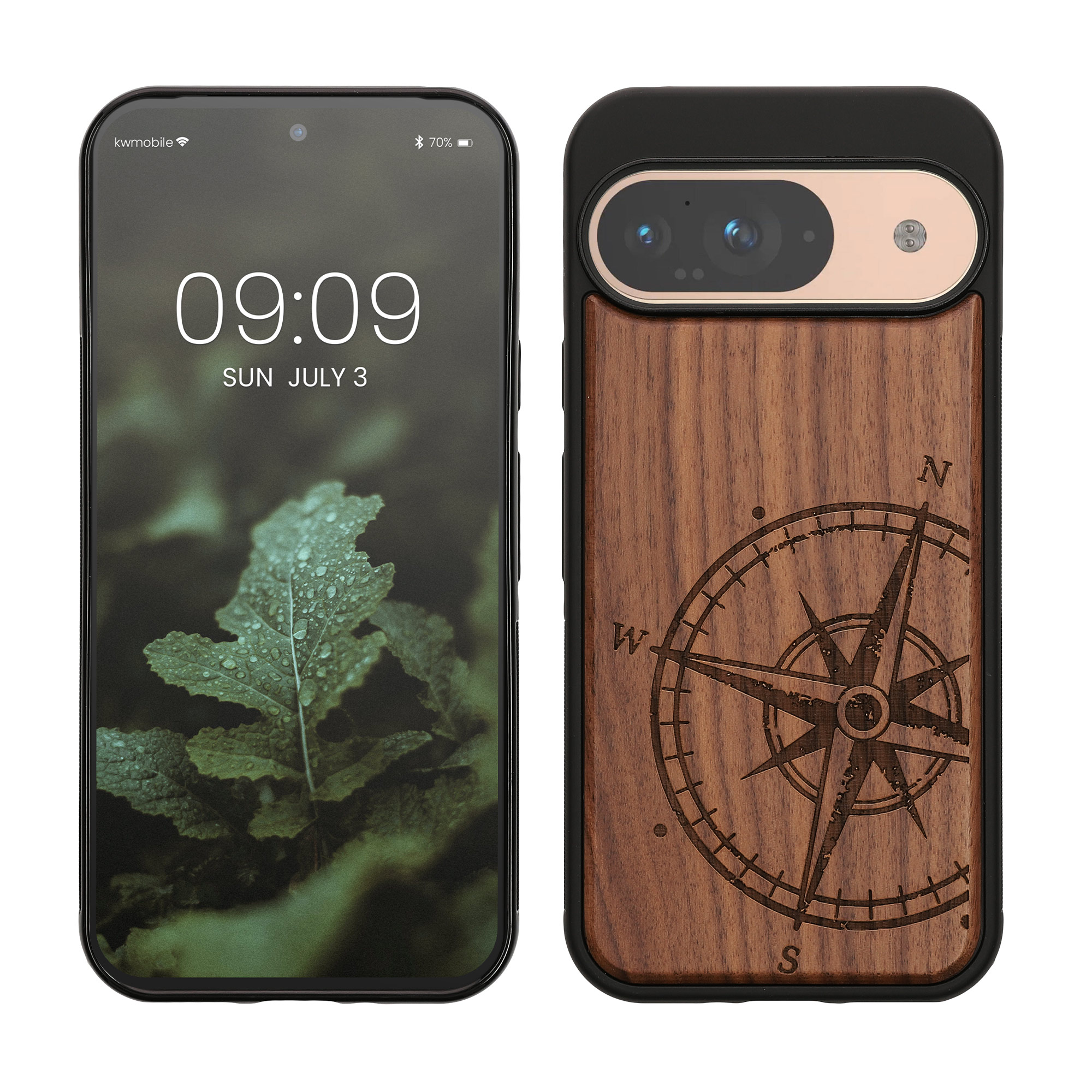 Dřevěný kryt na mobil kwmobile dřevěný pro Google Pixel 9 / Pixel 9 Pro - tmavě hnědá