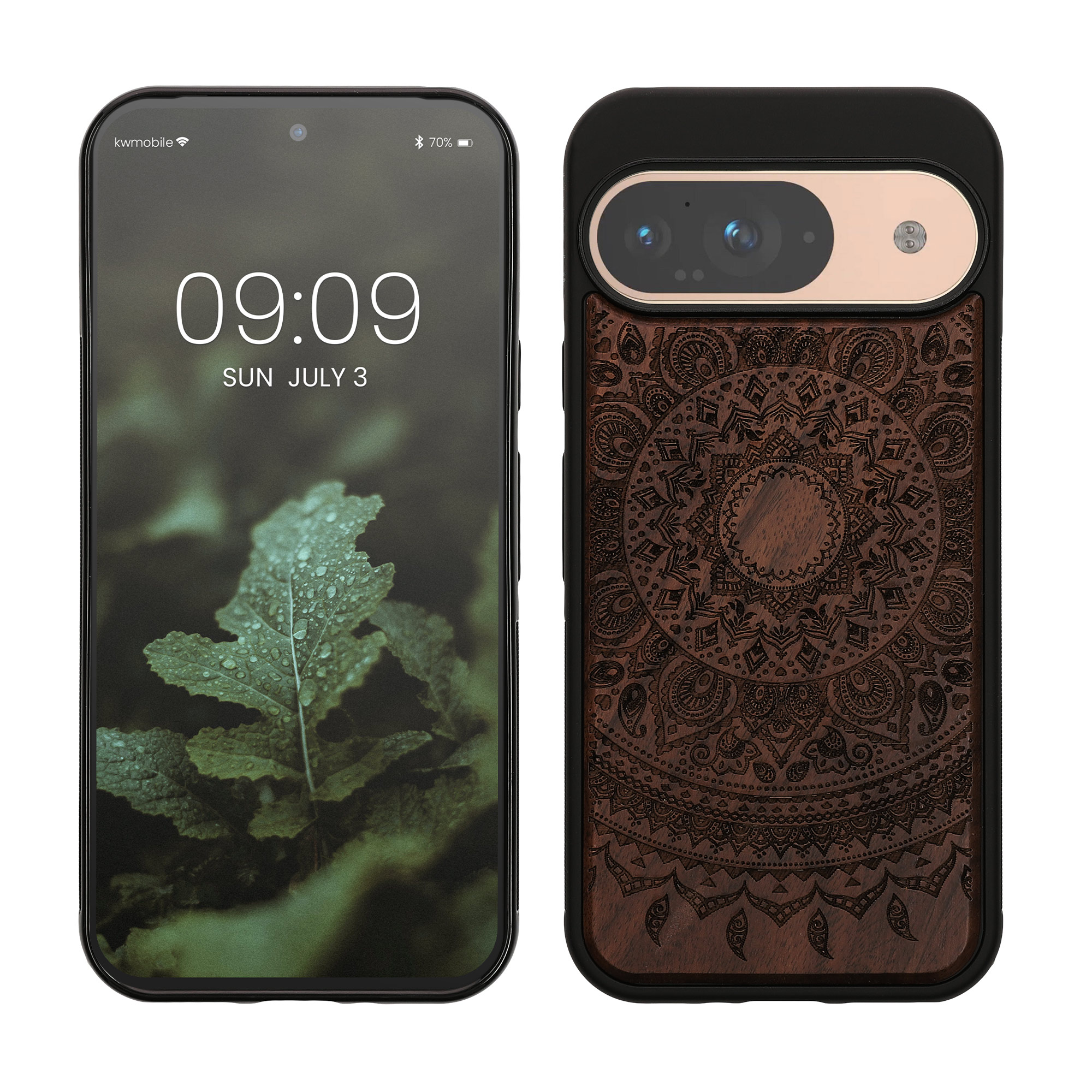 Dřevěný kryt na mobil Google Pixel 9 / 9 Pro - kwmobile, tmavě hnědý