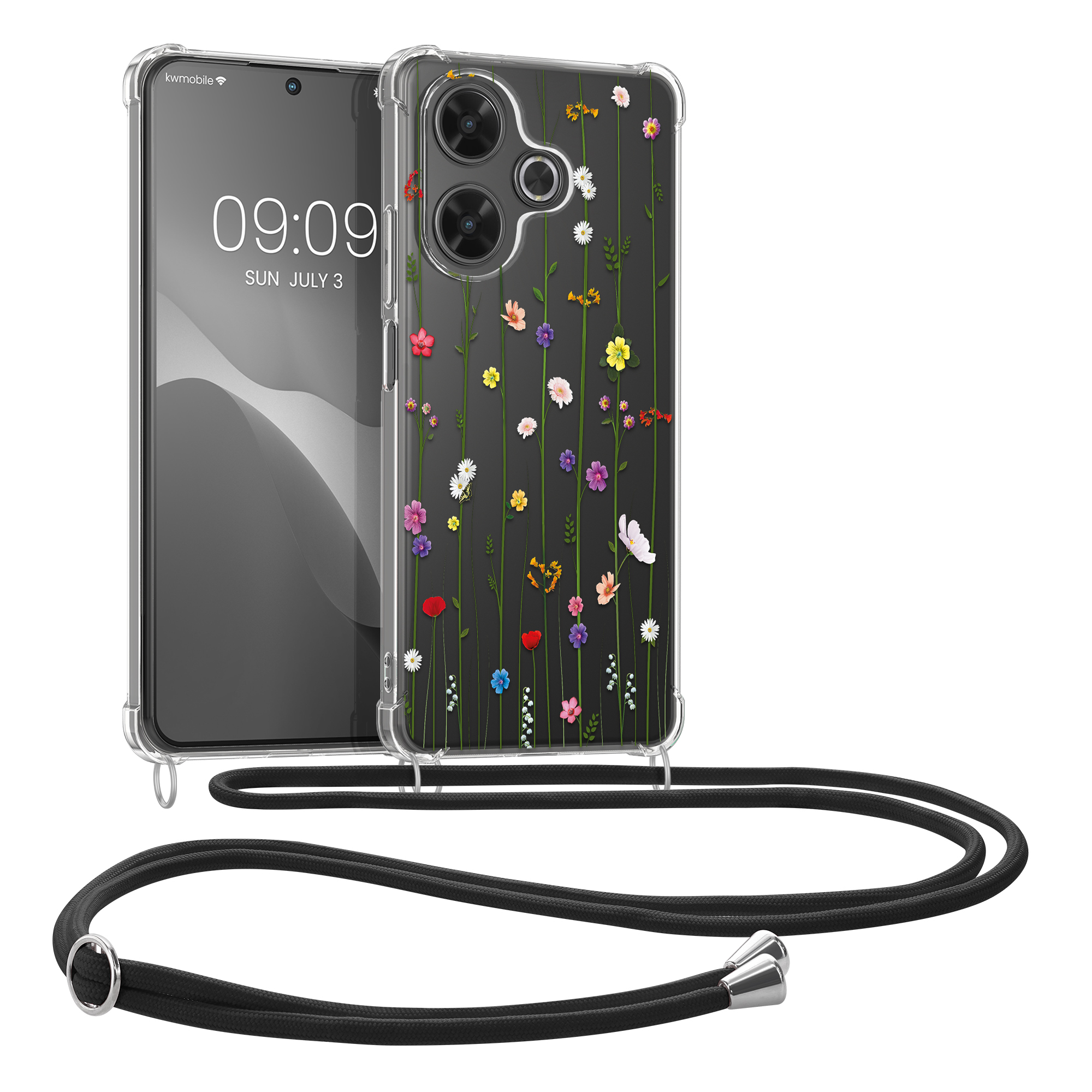 Kryt Xiaomi Redmi 13 crossbody popruh divoké kvítí - vícebarevná kwmobile