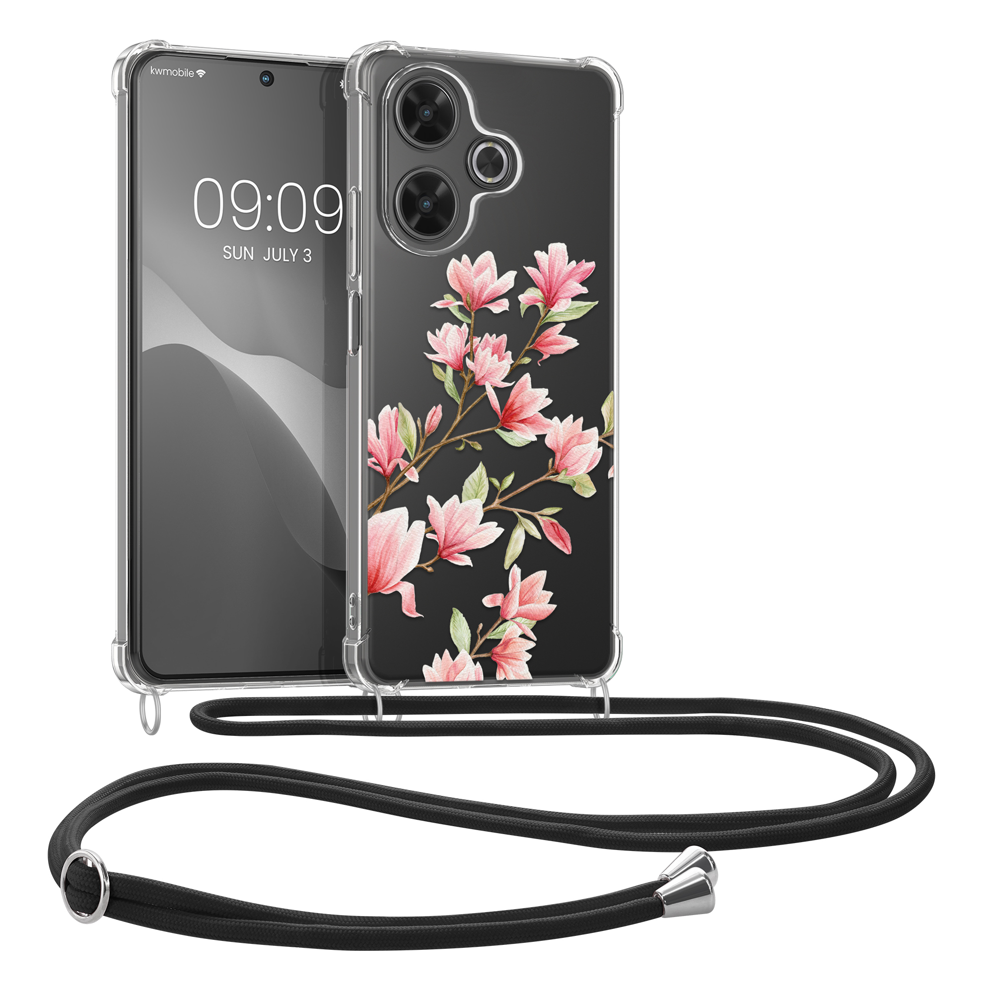 Kryt Xiaomi Redmi 13 crossbody popruh magnolie - růžová/bílá kwmobile