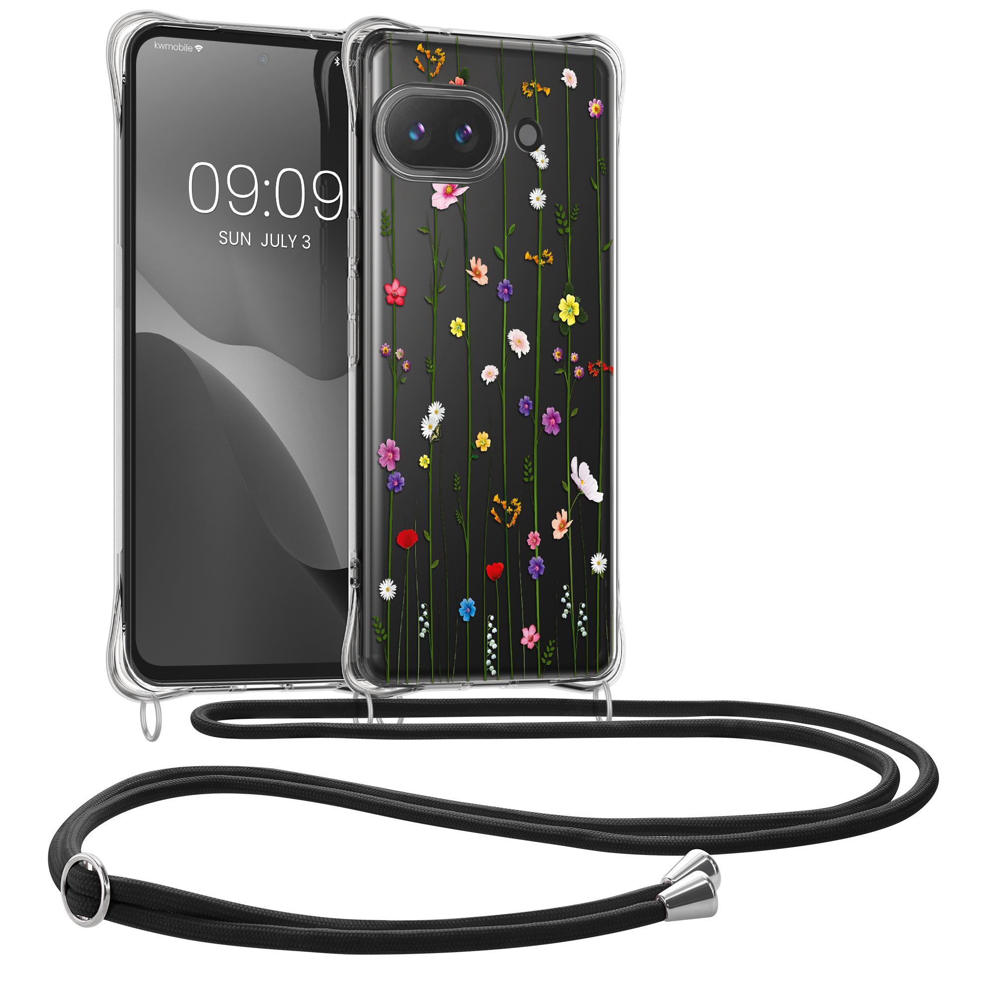 Crossbody kryt kwmobile pro Google Pixel 9a - luční květy / transparentní
