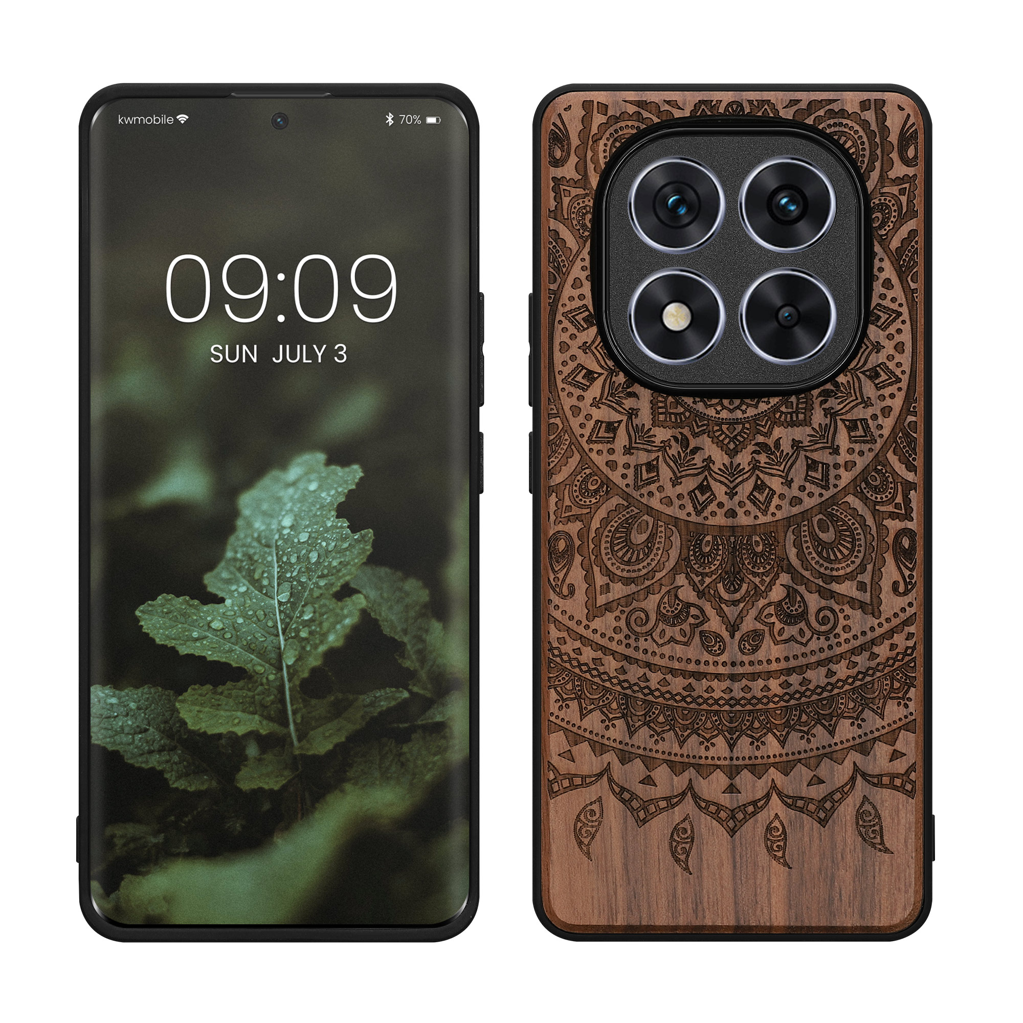 Dřevěné pouzdro pro Xiaomi Redmi Note 14 Pro+ 5G / Redmi Note 14 Pro Plus 5G kwmobile - tvrdý obal v tmavě hnědé barvě