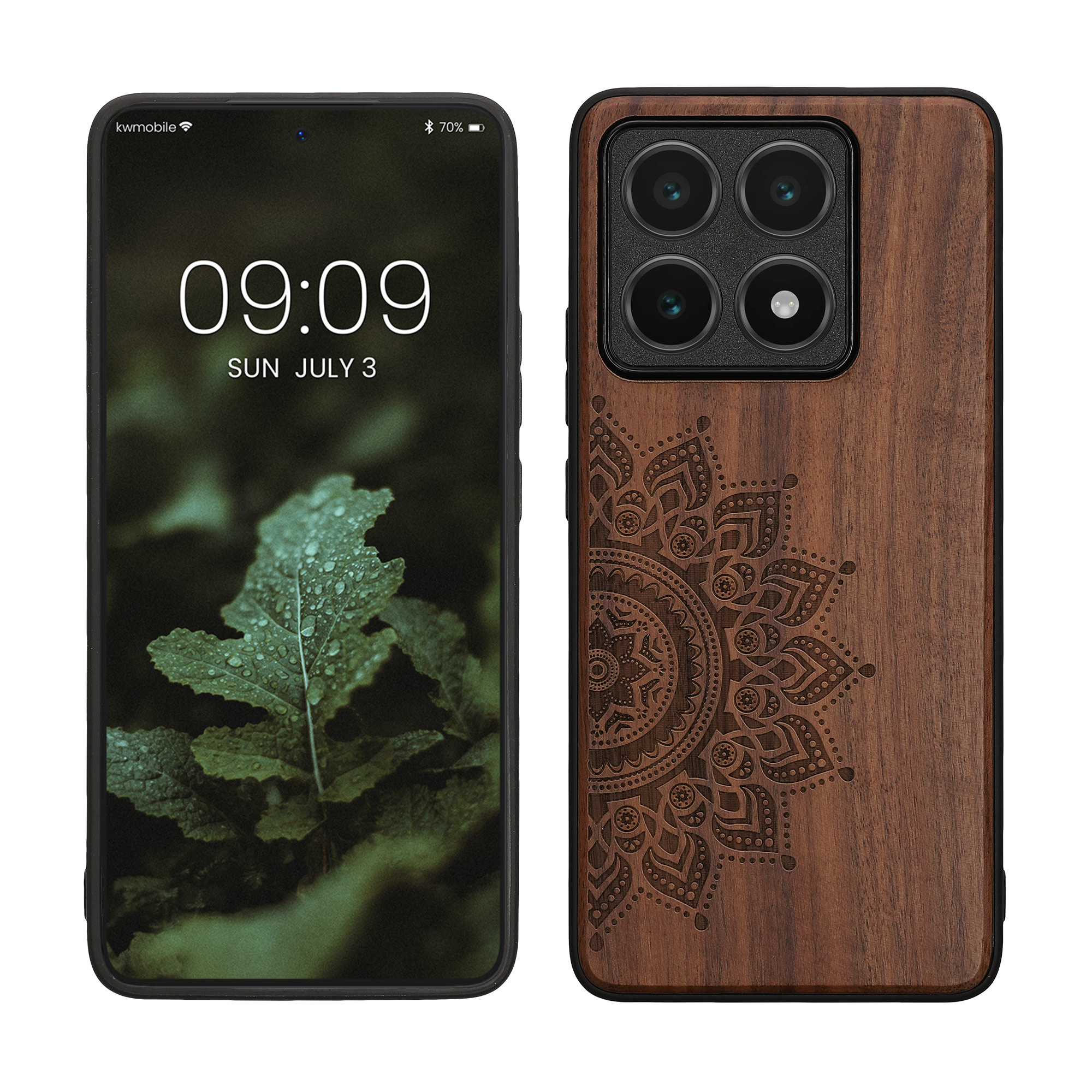 Kryt na mobil Xiaomi 14T kwmobile Wood Case tmavě hnědá