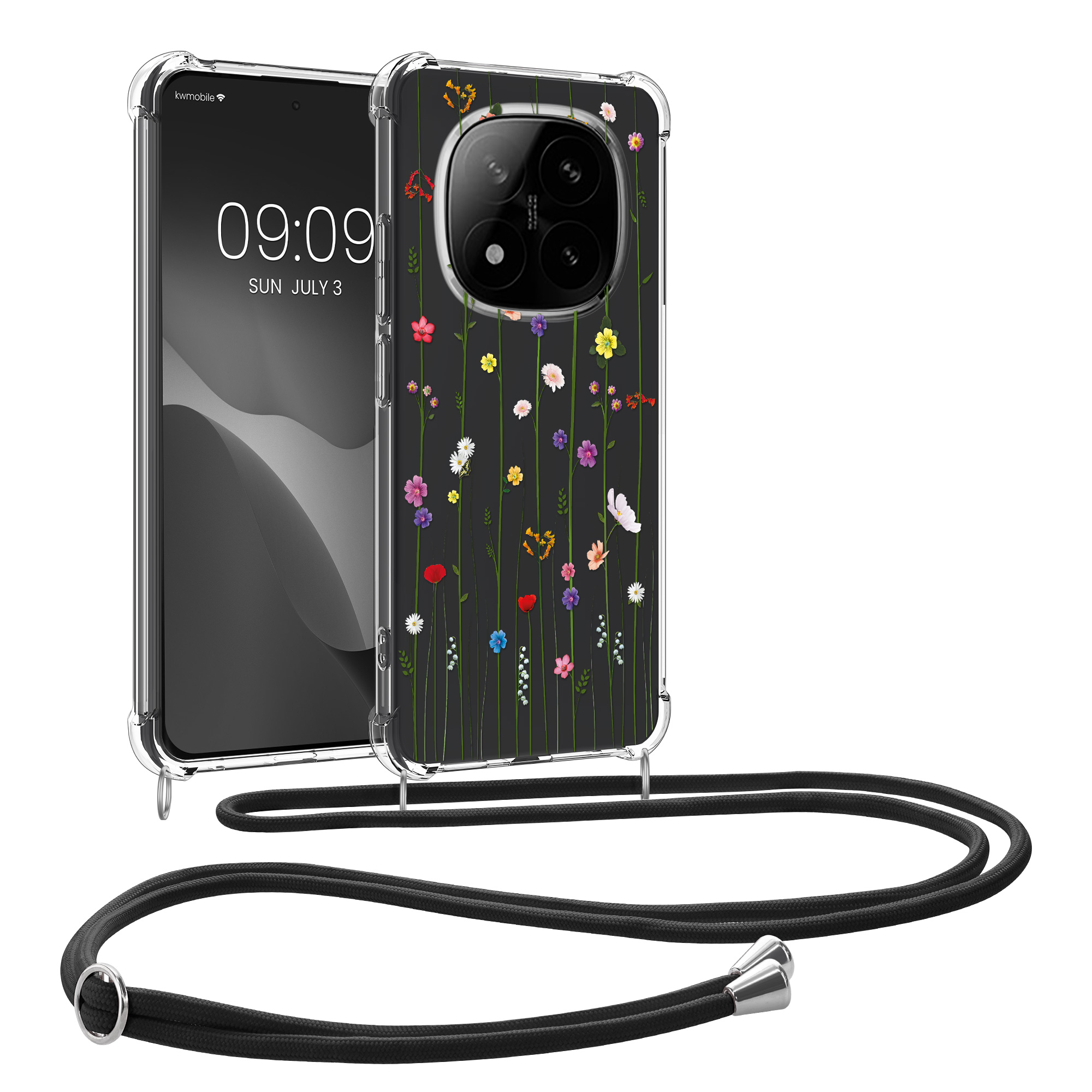 Kryt Xiaomi Redmi Note 14 Pro 5G crossbody popruh divoké kvítí - vícebarevná kwmobile