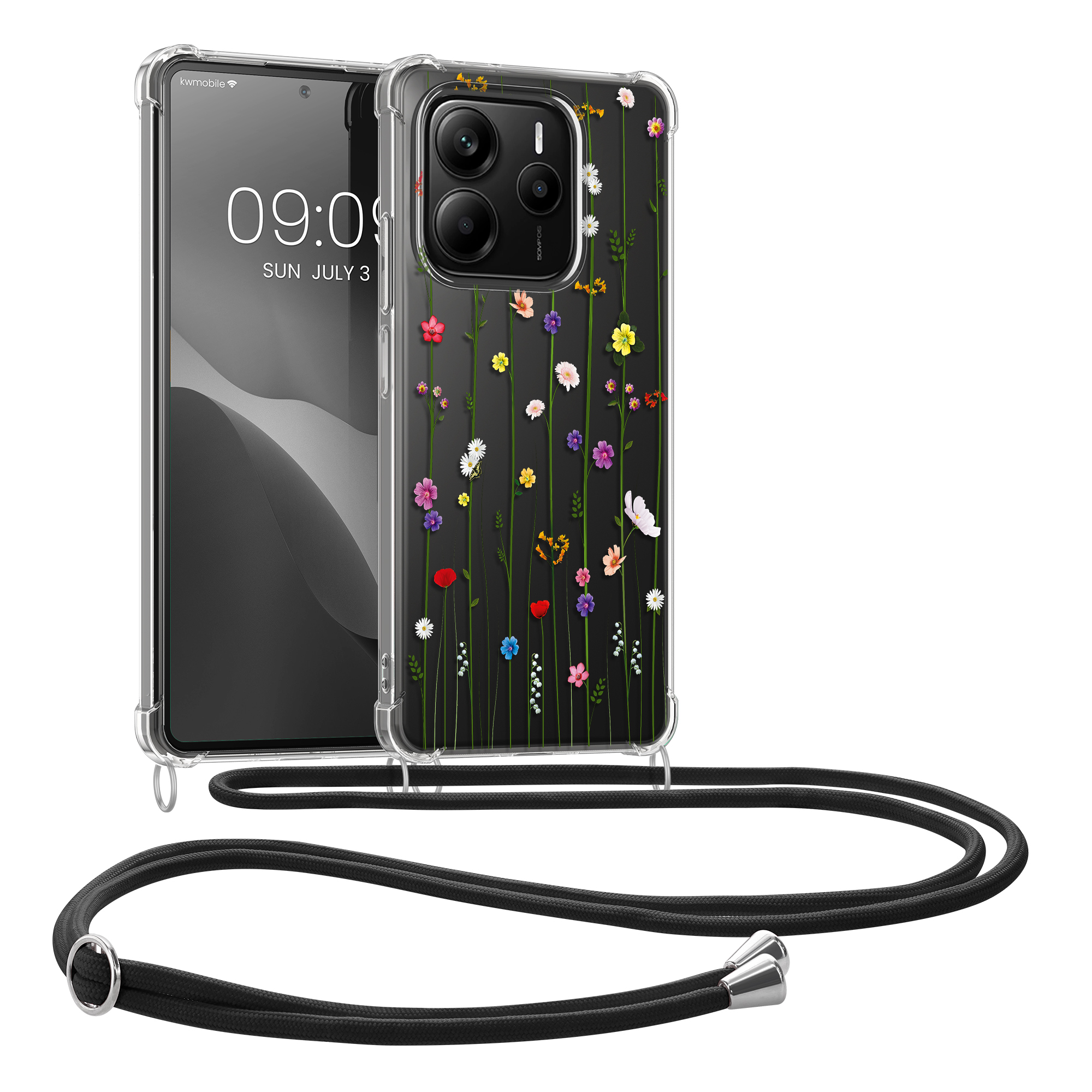 Kryt Xiaomi Redmi Note 14 5G (Not for 4G) crossbody popruh divoké kvítí - vícebarevná kwmobile