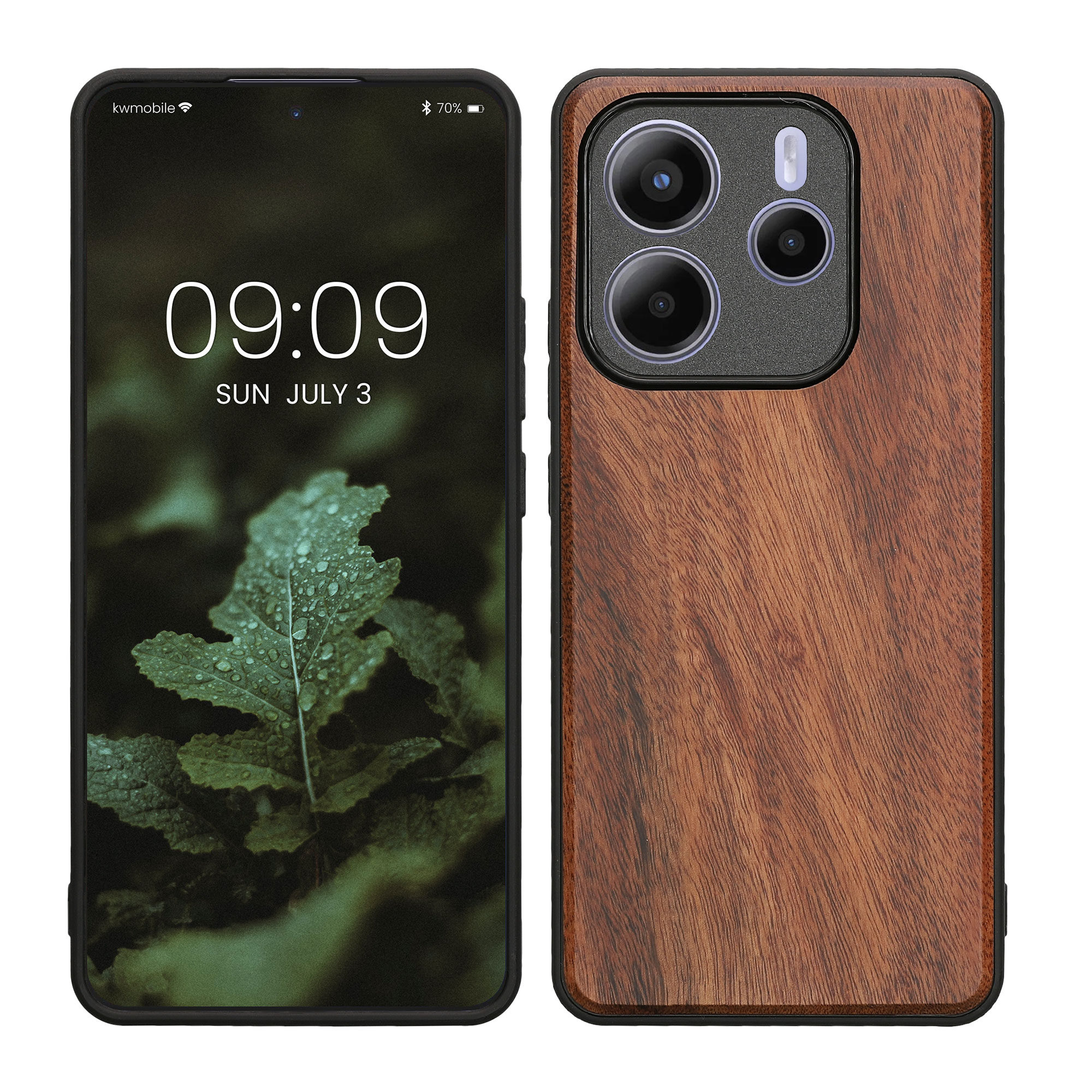 Dřevěné pouzdro pro Xiaomi Redmi Note 14 5G (není pro verzi 4G) kwmobile - tvrdý obal vintage hnědá / hnědá