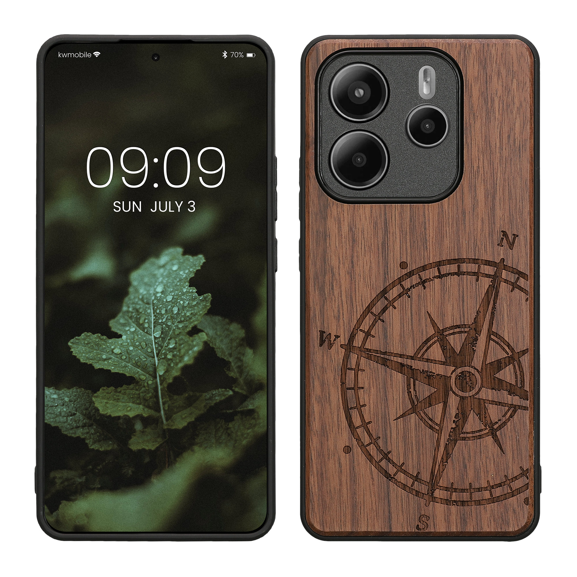 Dřevěný kryt Xiaomi Redmi Note 14 5G (Not for 4G) TPU nárazník tmavě hnědá kwmobile