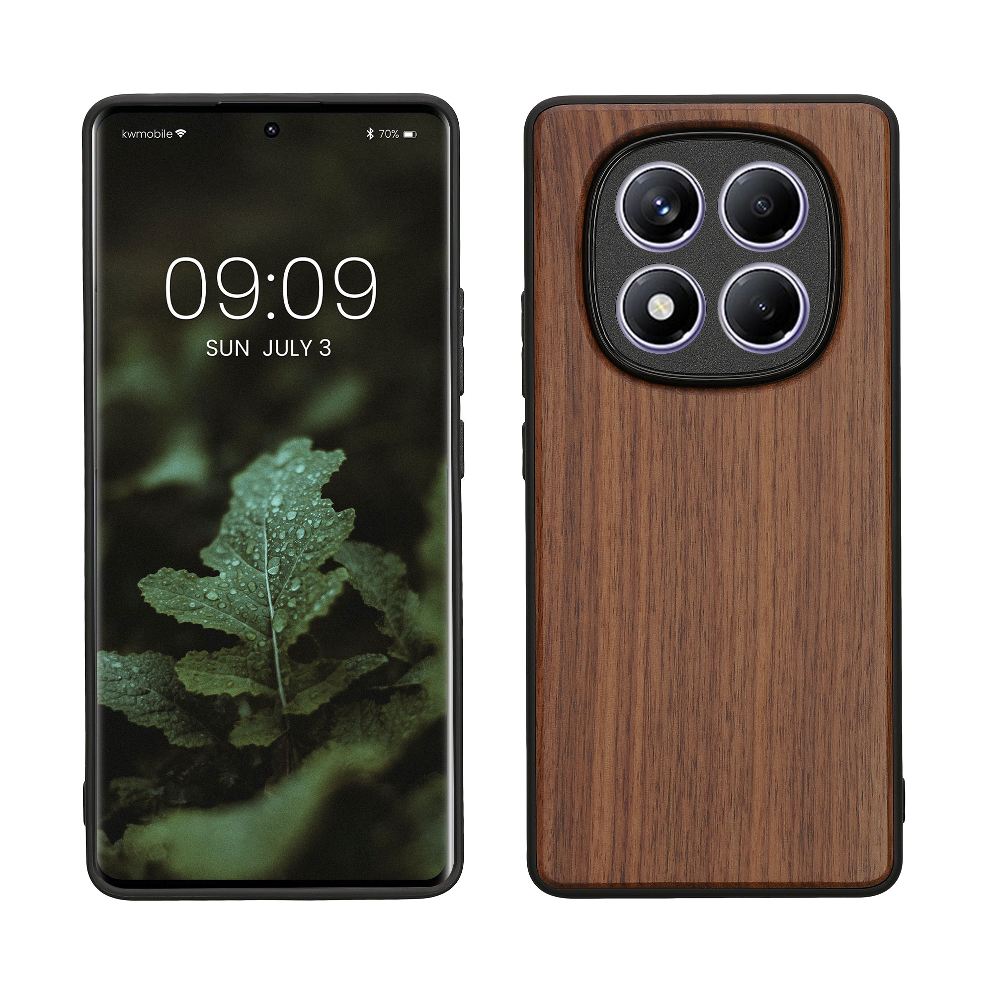 Dřevěný kryt Xiaomi Redmi Note 14 Pro 4G TPU nárazník tmavě hnědá kwmobile