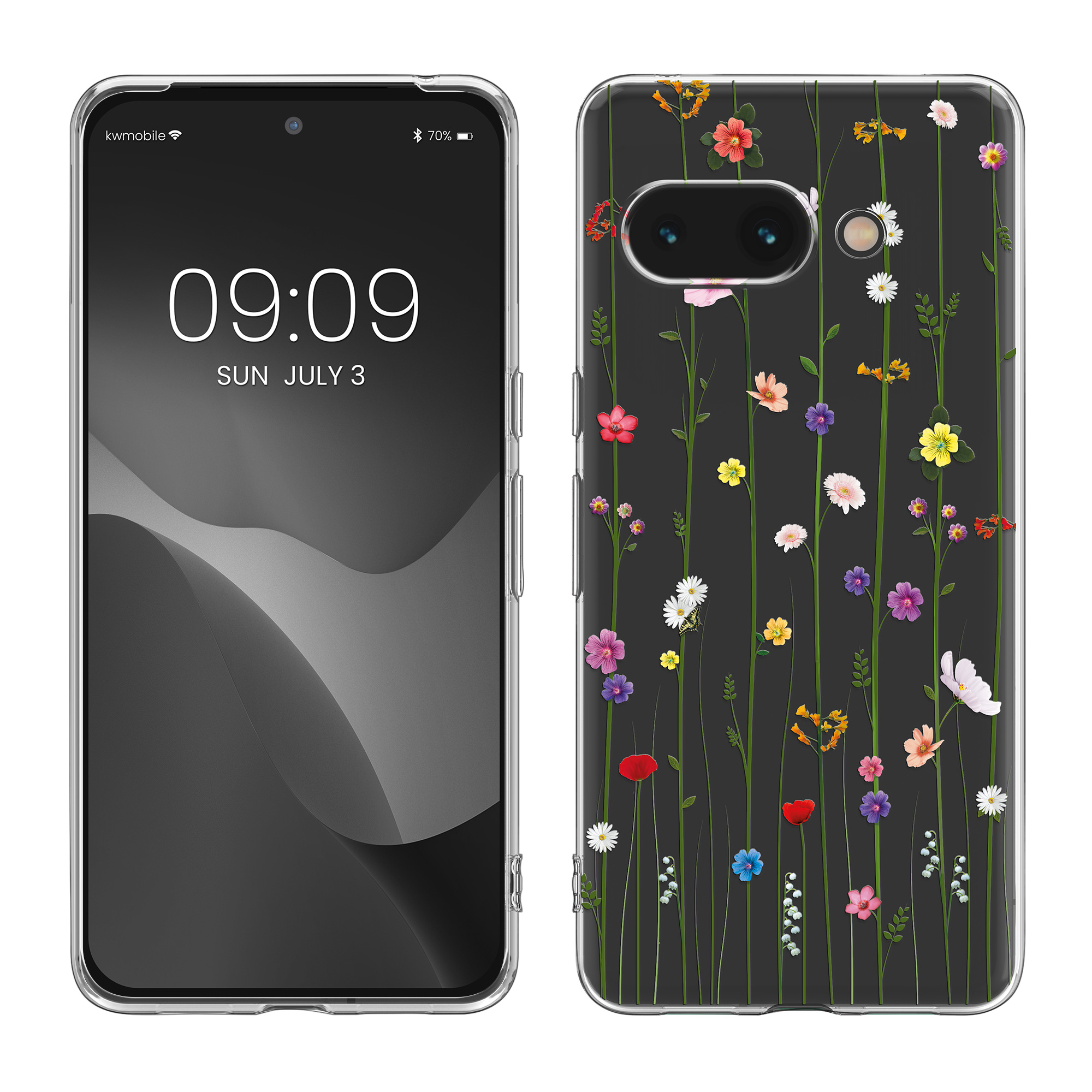 Silikonový kryt kwmobile pro Google Pixel 9a - luční květy / transparentní