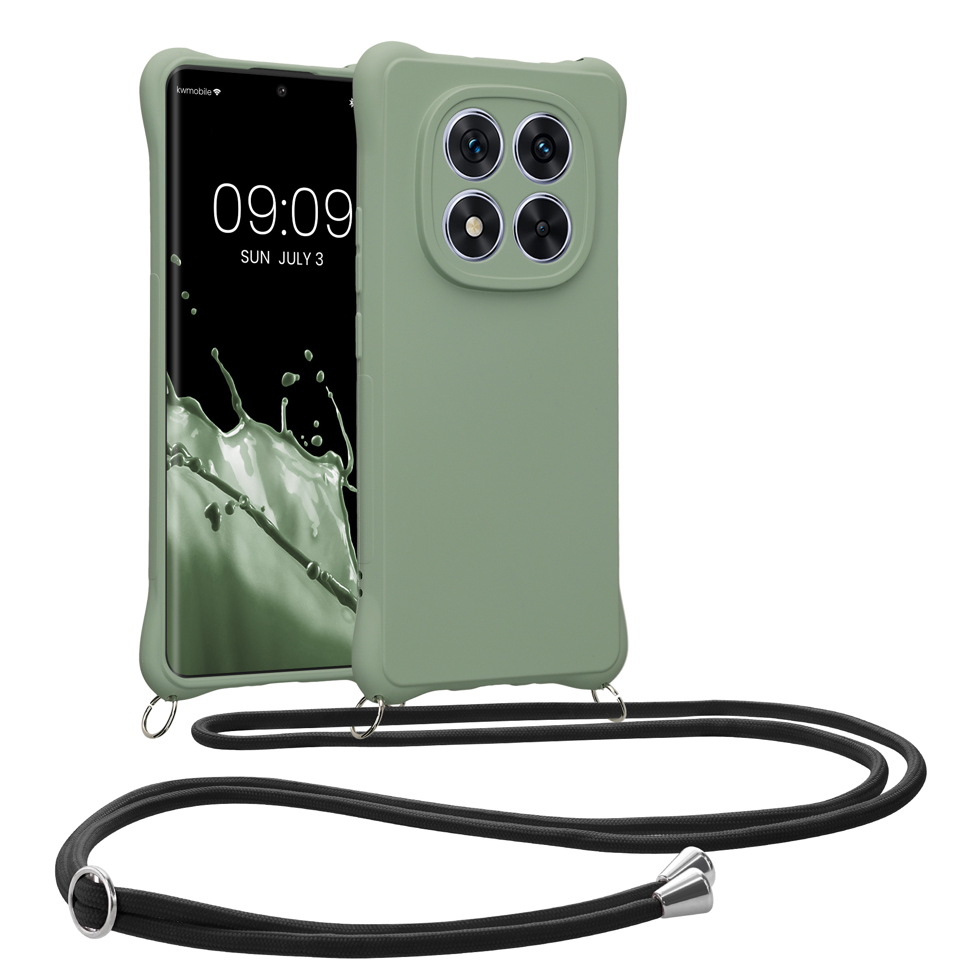 Kryt Xiaomi Redmi Note 14 Pro+ 5G crossbody popruh TPU šedozelená kwmobile