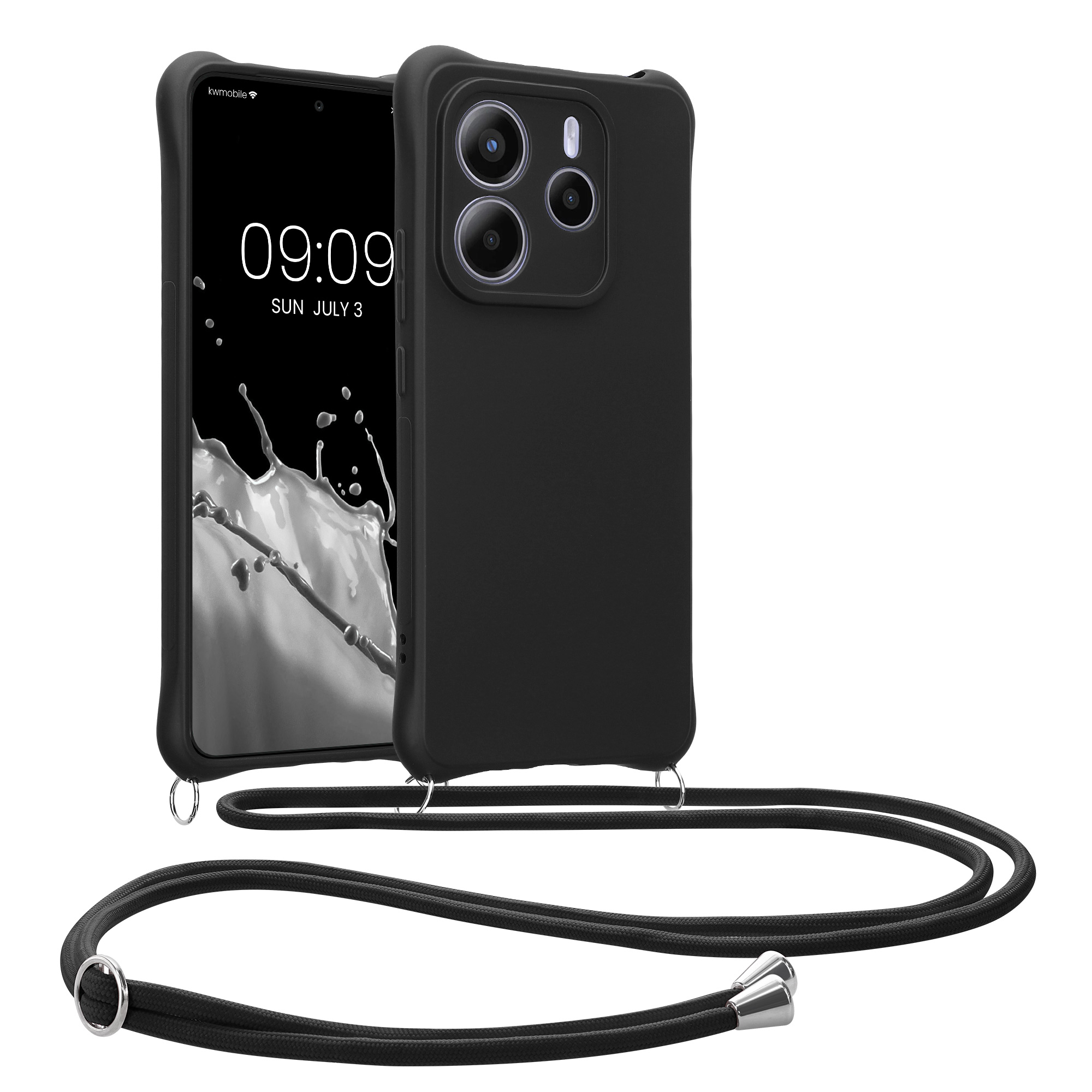 Kryt Xiaomi Redmi Note 14 5G (Not for 4G) crossbody popruh TPU černá matná kwmobile