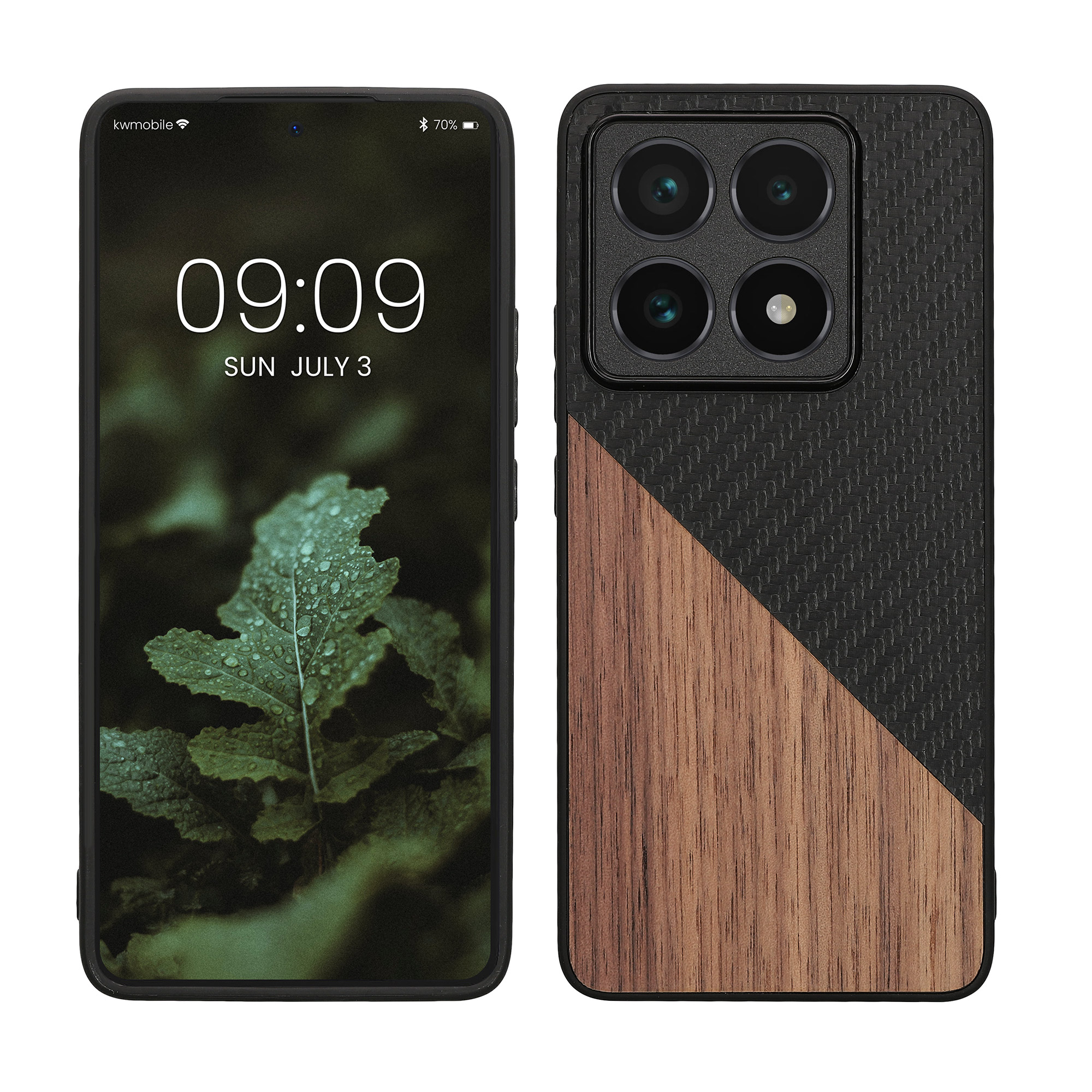 Pouzdro pro Xiaomi 14T Pro kwmobile dřevěné - tmavě hnědá / černá