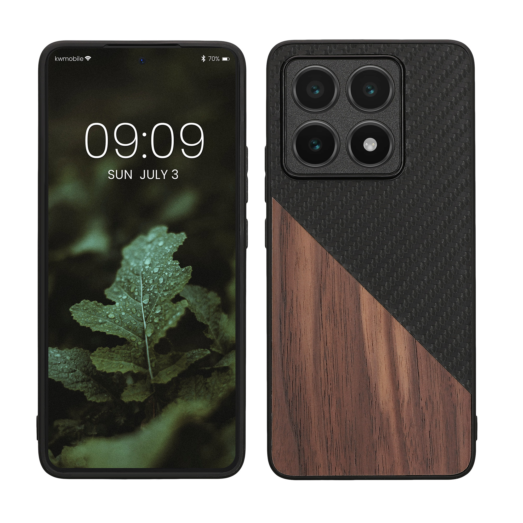 Kryt na mobil Xiaomi 14T kwmobile Wood / Carbon tmavě hnědá