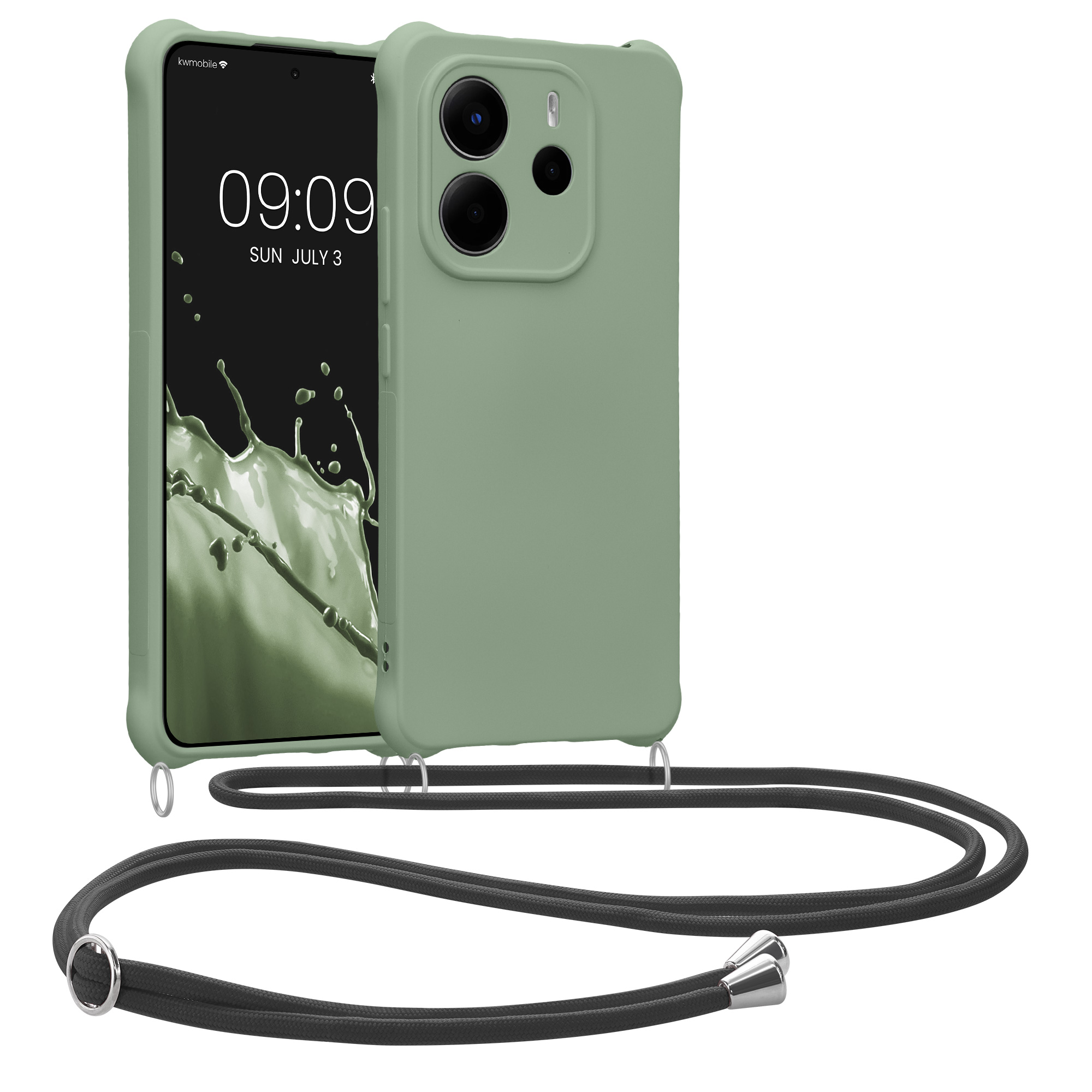 Kryt Xiaomi Redmi Note 14 4G (Not for 5G) crossbody popruh TPU šedozelená kwmobile