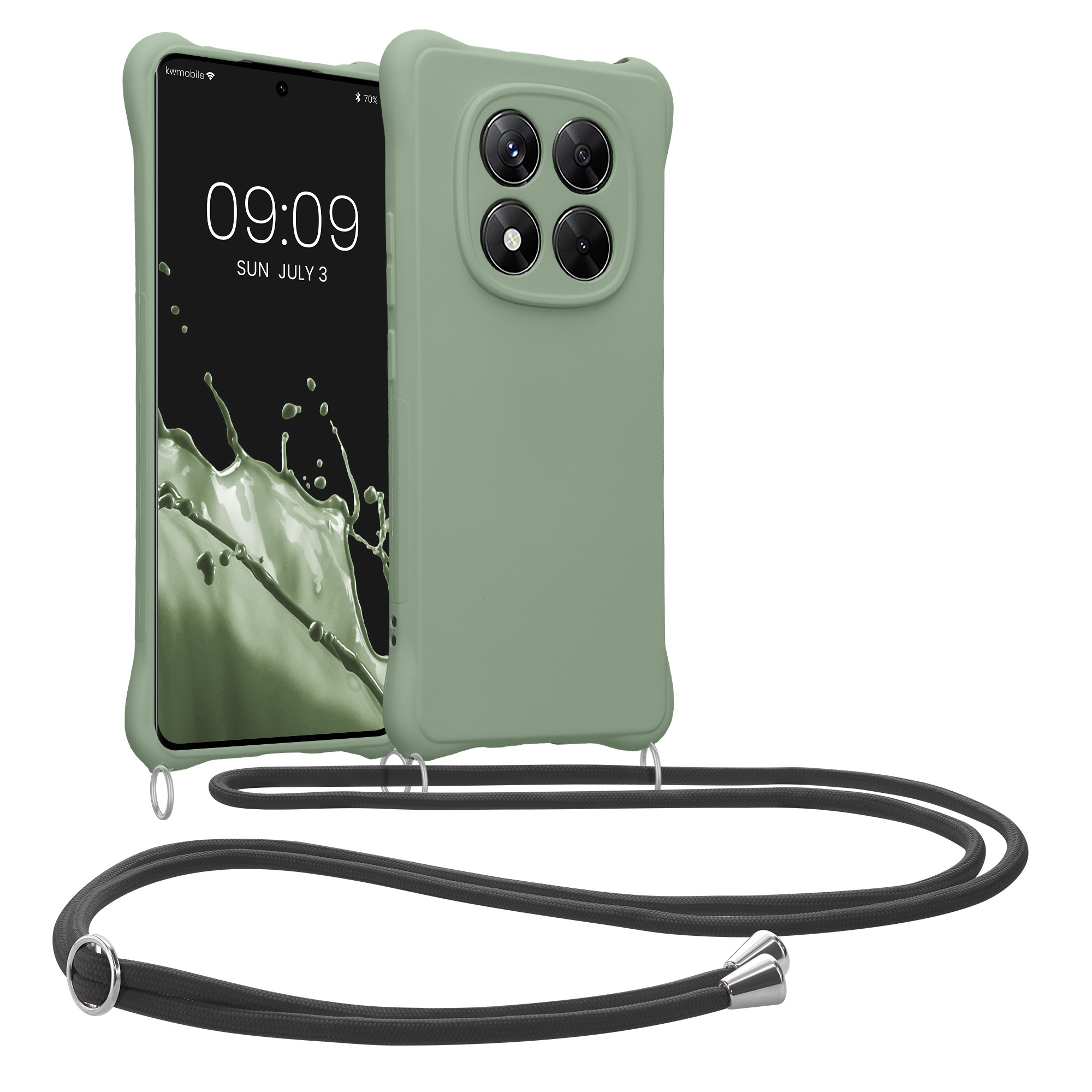 Kryt Xiaomi Redmi Note 14 Pro 4G crossbody popruh TPU šedozelená kwmobile