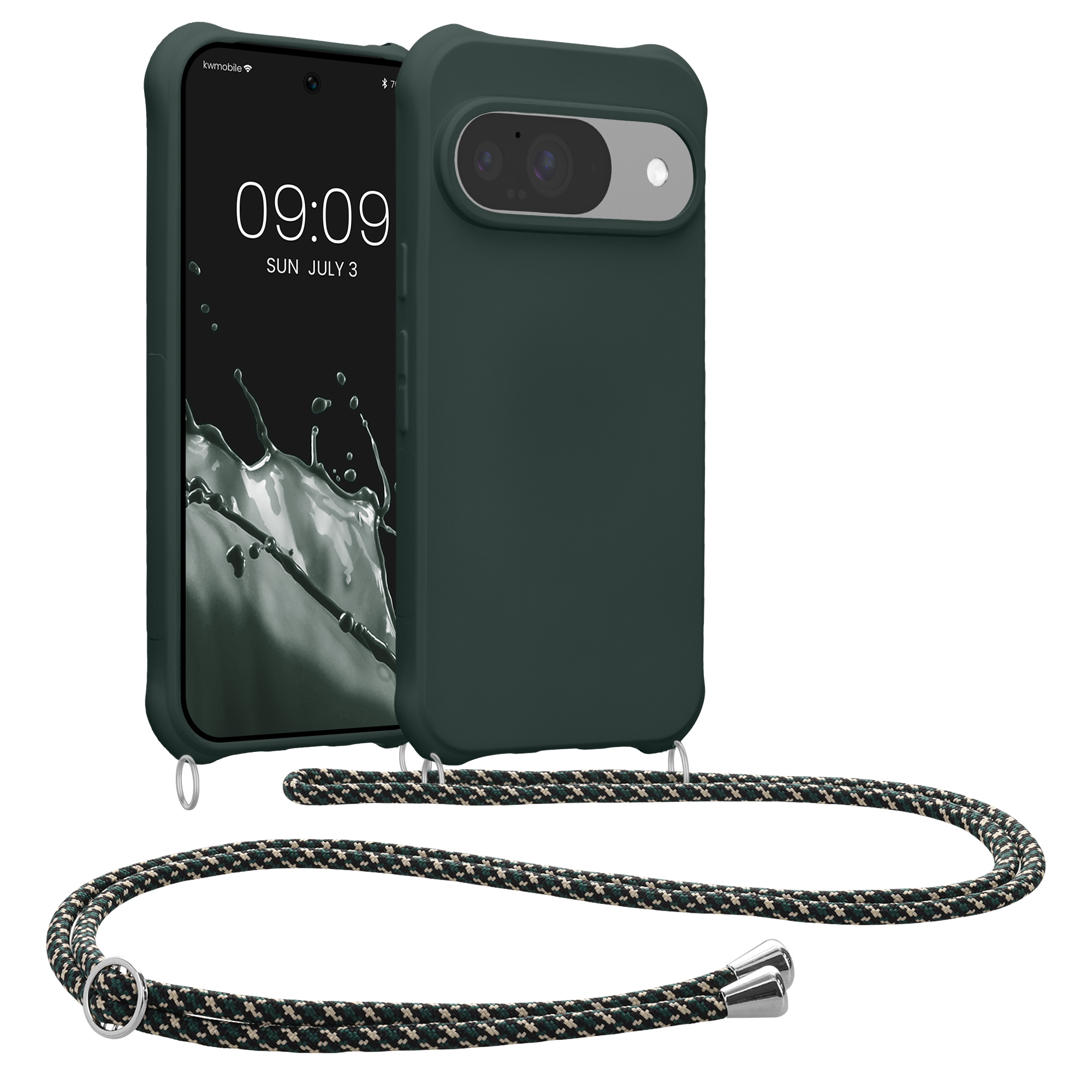 Pouzdro s popruhem (crossbody) pro Google Pixel 10 / Pixel 10 Pro kwmobile silikonové - mechově zelená