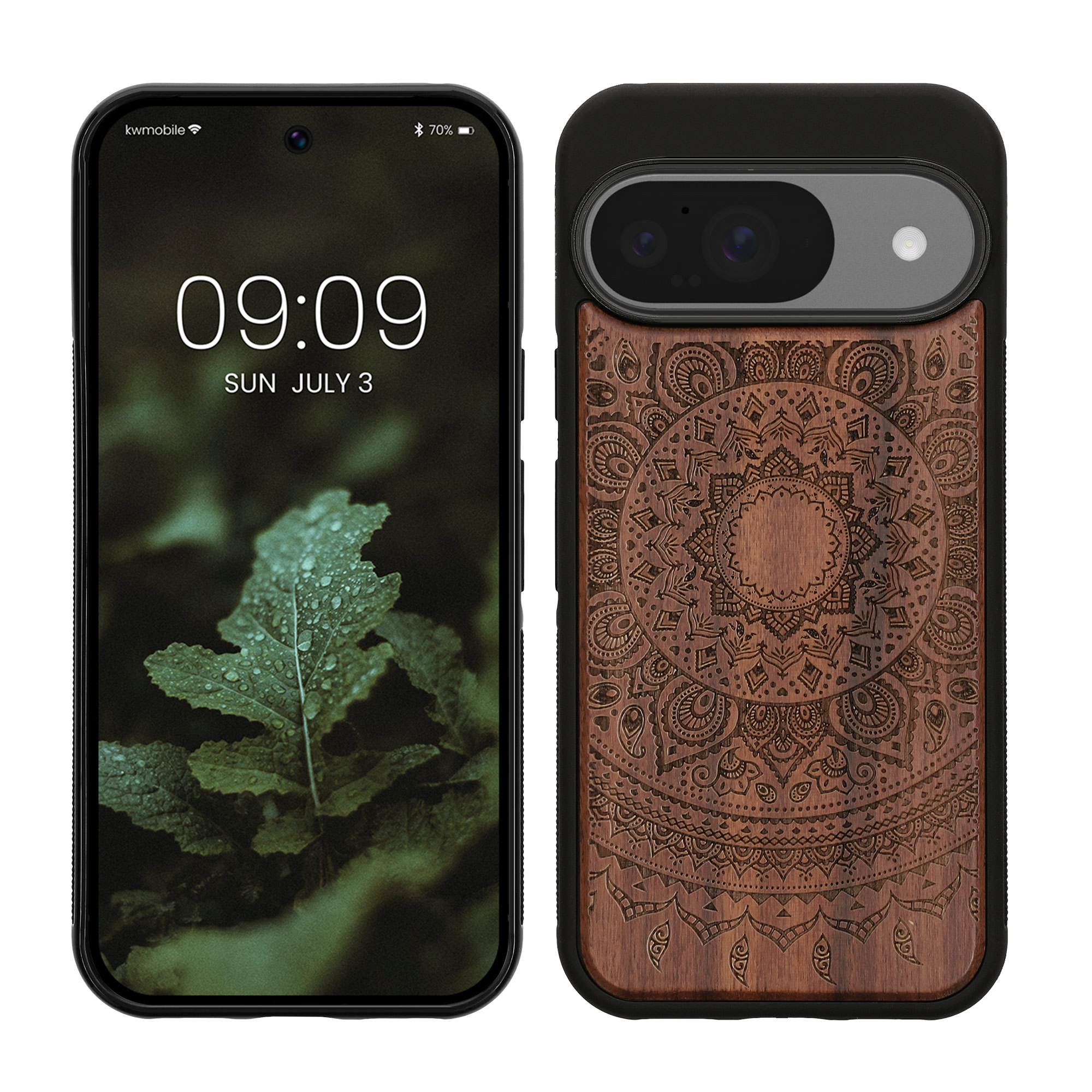 Dřevěné pouzdro pro Google Pixel 10 / Pixel 10 Pro kwmobile - tvrdý obal v tmavě hnědé barvě
