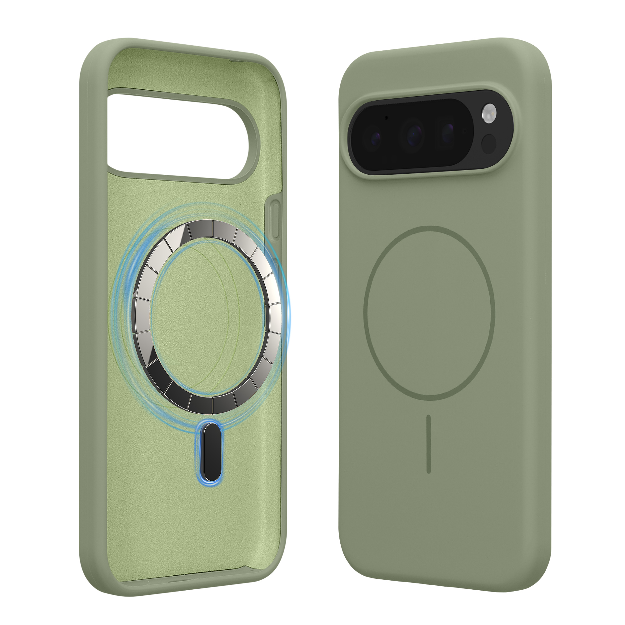 Magnetické silikonové pouzdro pro Google Pixel 10 Pro XL kwmobile MagSafe - šedozelená