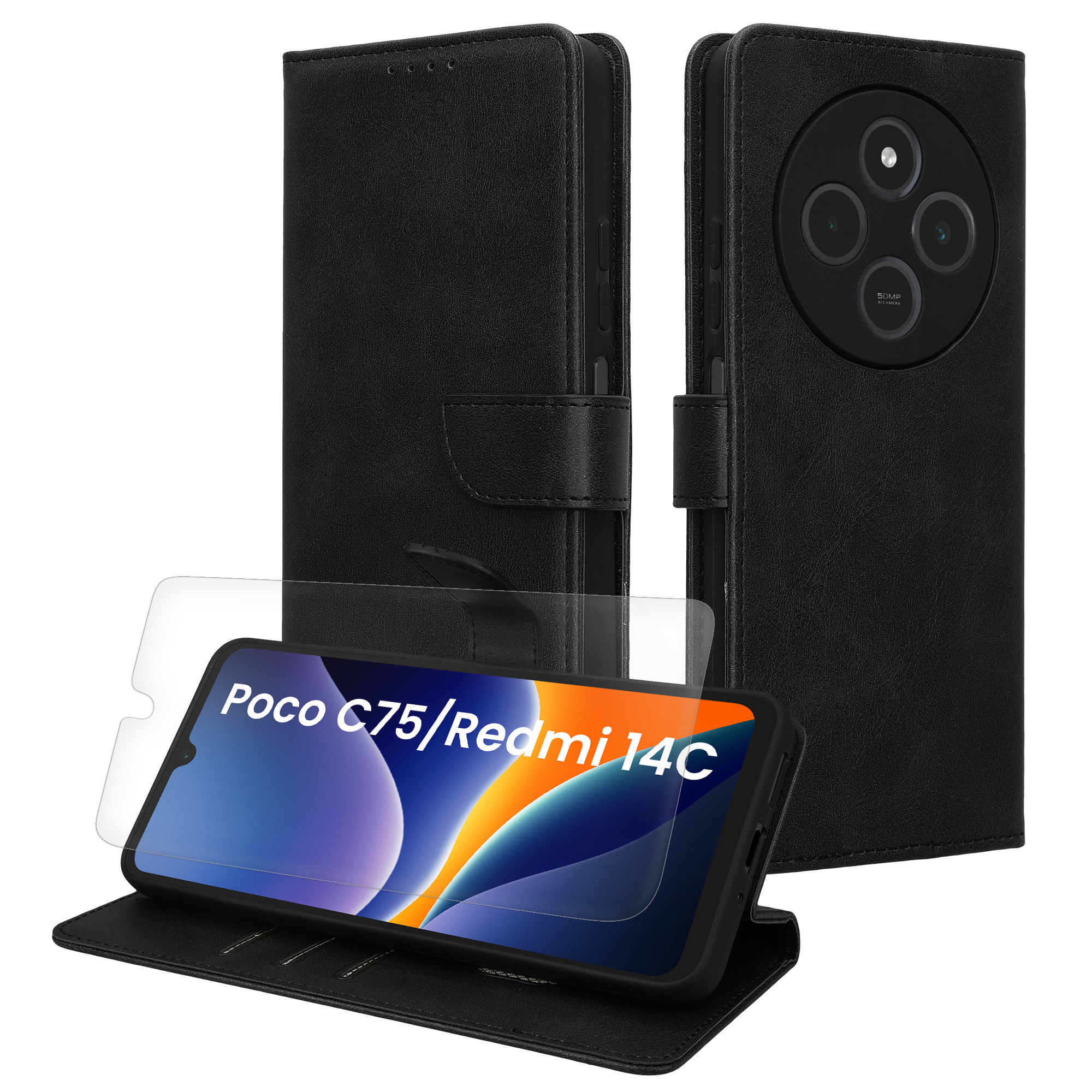 Kryt Xiaomi Redmi 14C přihrádka karta TPU černá kwmobile