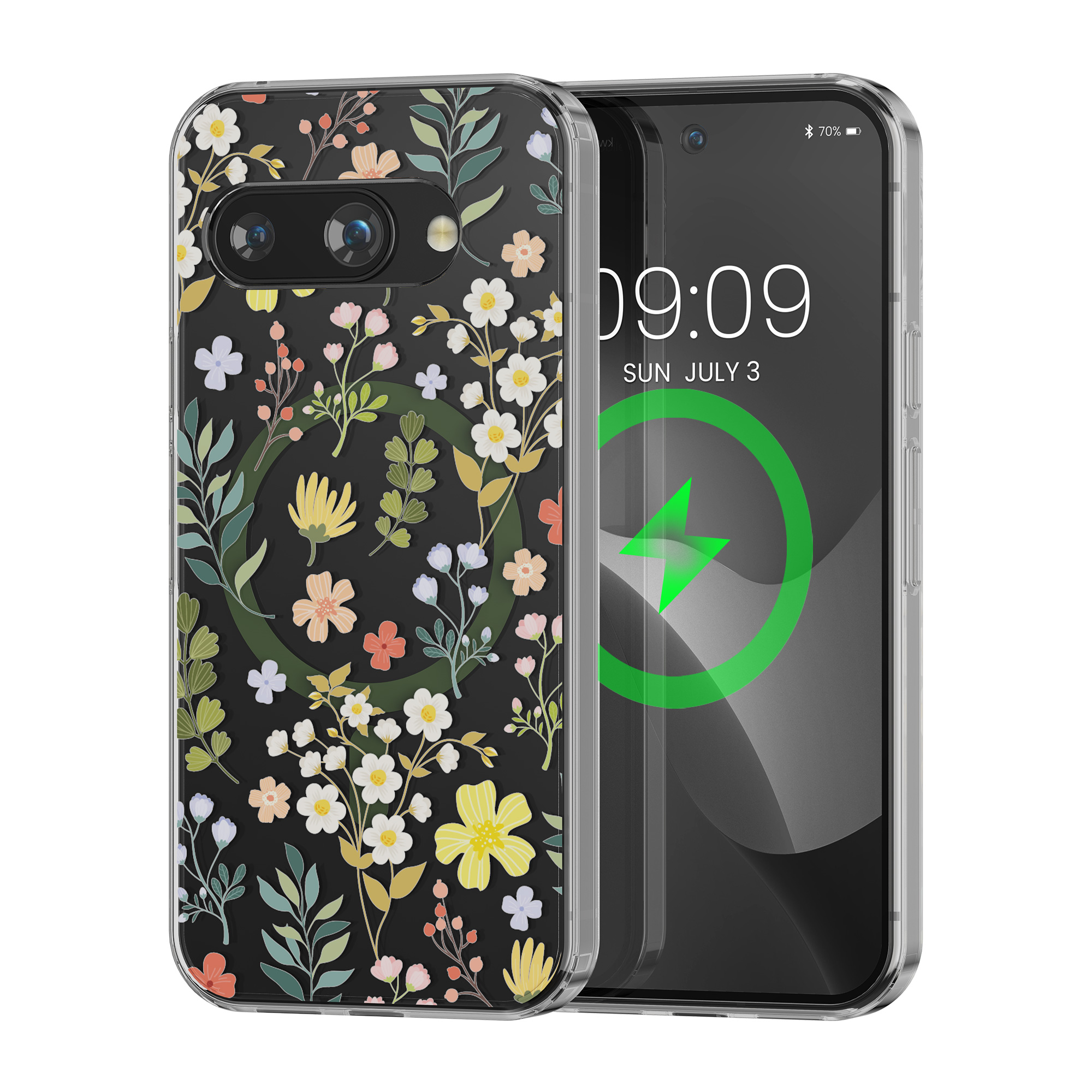 Čiré pouzdro na telefon pro Google Pixel 9a kwmobile MagSafe TPU - motiv okouzlující květiny