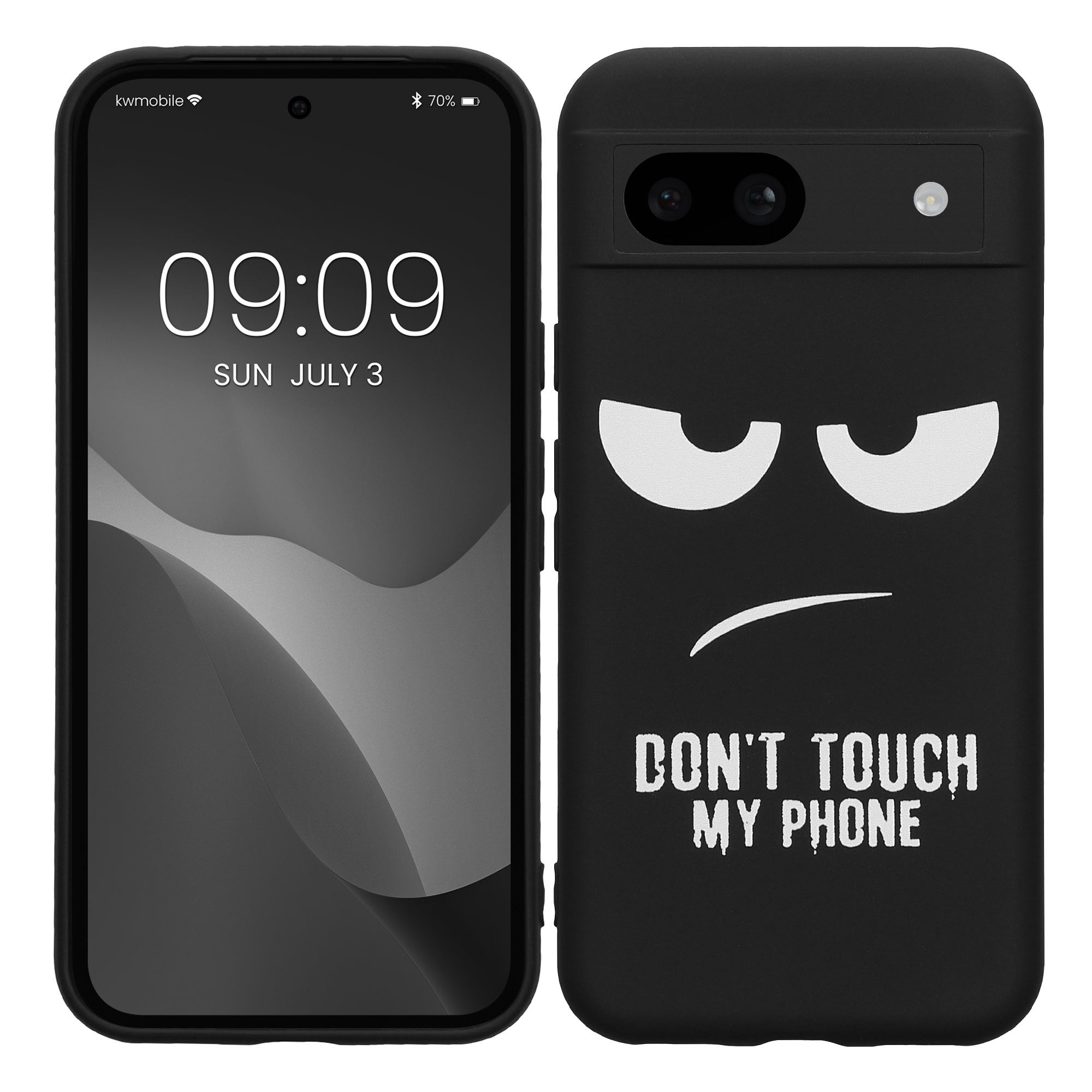 TPU silikonový kryt pro Google Pixel 8a, měkký a protiskluzový kwmobile ‑ „nesahej na můj telefon“, bílá / černá