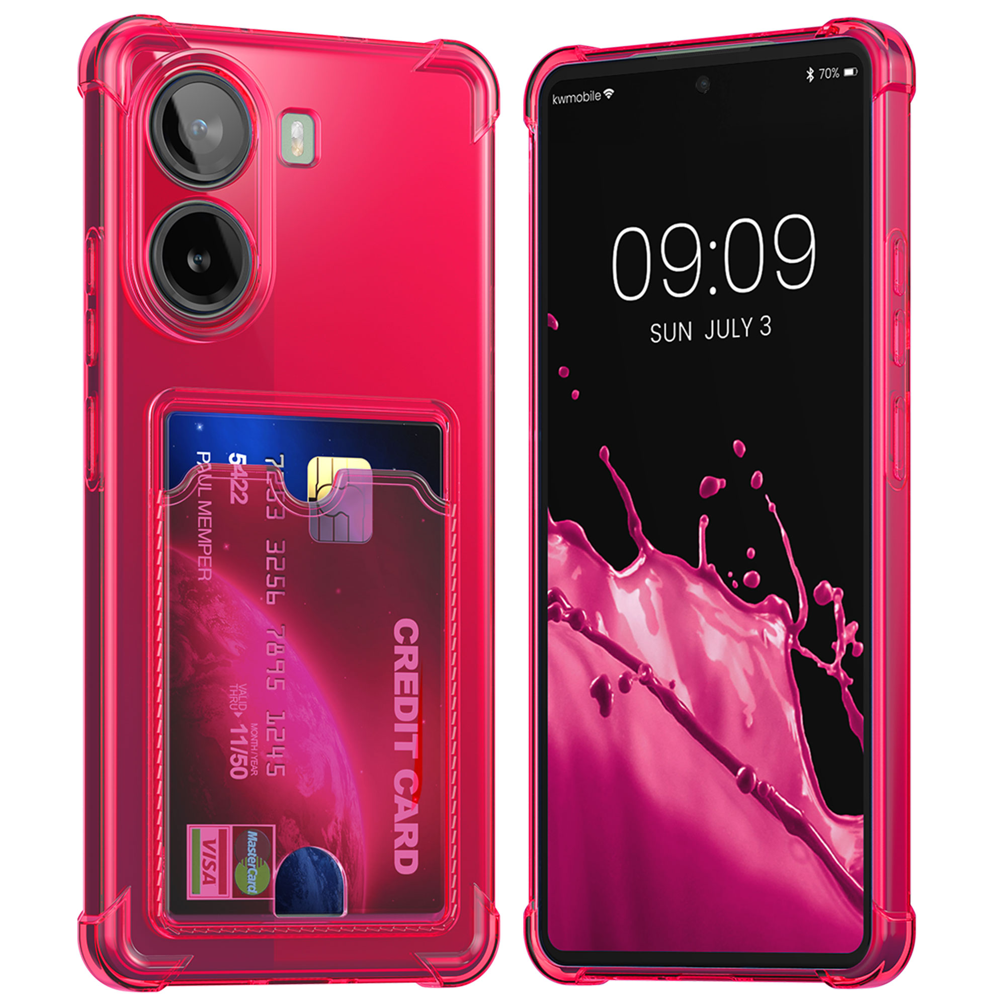 TPU kryt pro Xiaomi Poco X7 Pro 5G s přihrádkou na kartu, nárazuvzdorný kwmobile ‑ neonově růžová