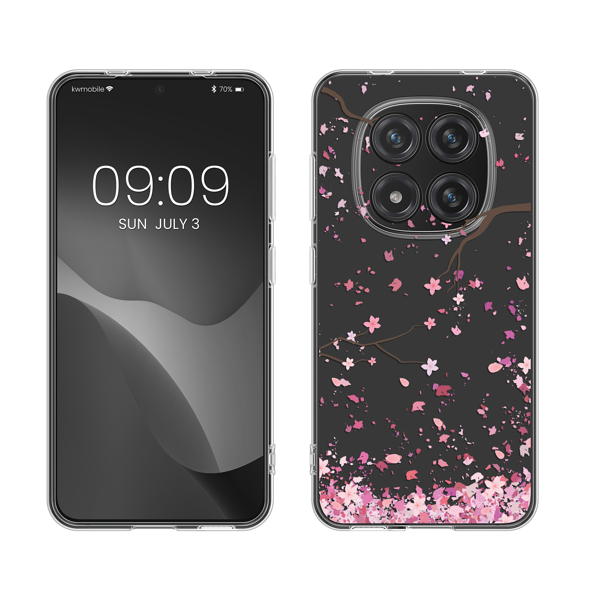 Čiré pouzdro pro Xiaomi Redmi Note 15 Pro+ 5G / Poco M8 Pro 5G kwmobile TPU - růžová (třešňové květy) / tmavě hnědá / transparentní