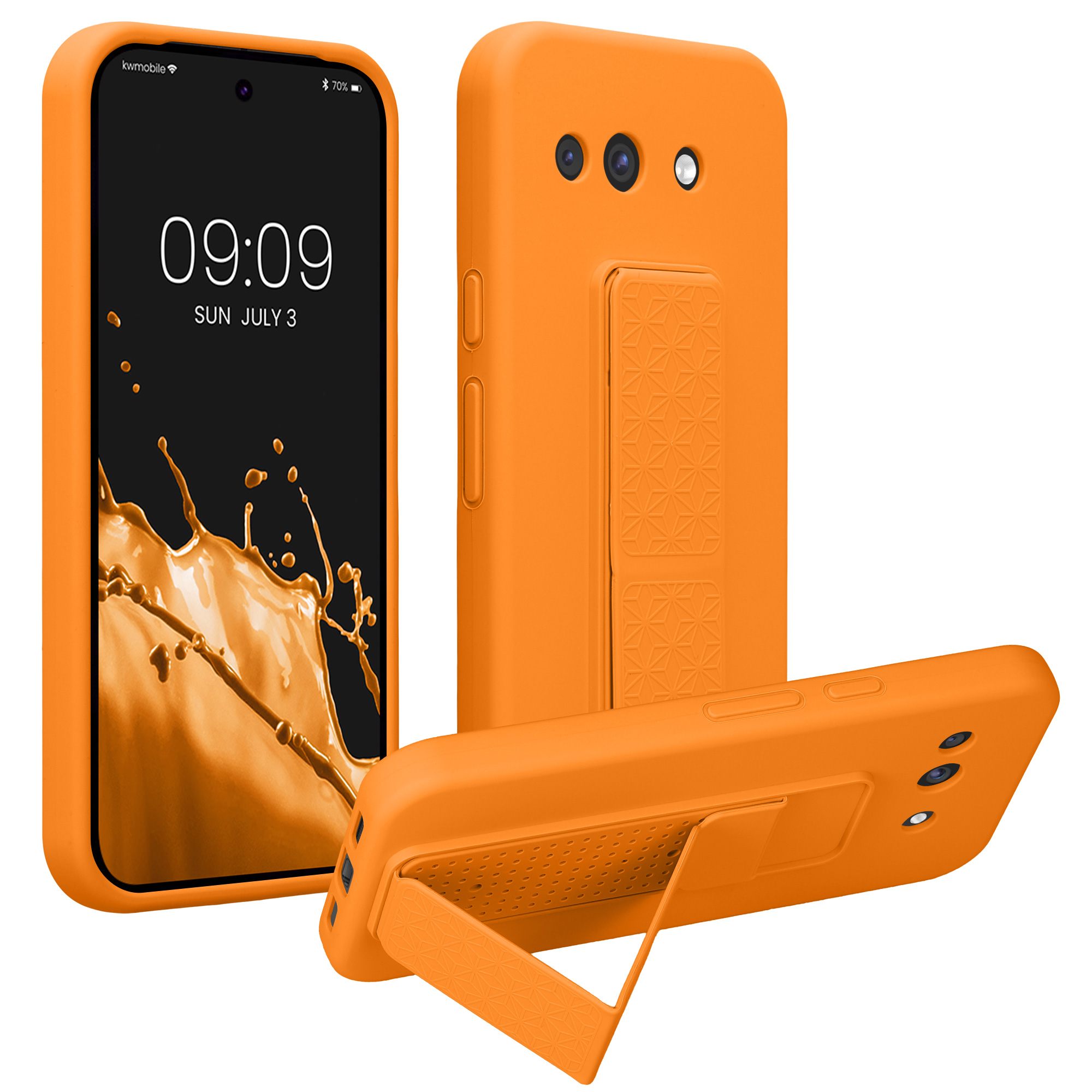 Pouzdro pro Google Pixel 10a kwmobile se stojánkem s poutkem silikonové - ovocná oranžová
