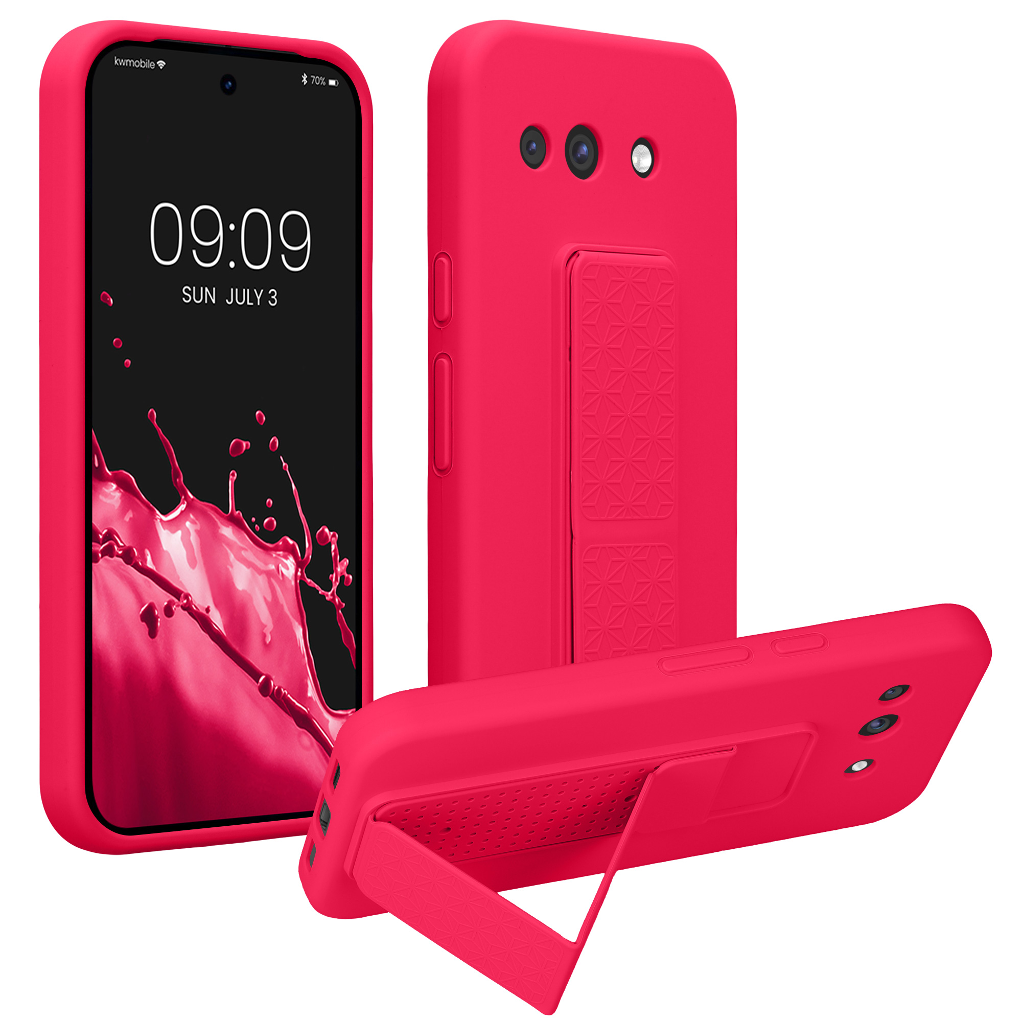 Pouzdro pro Google Pixel 10a kwmobile se stojánkem s poutkem silikonové - neonově růžová