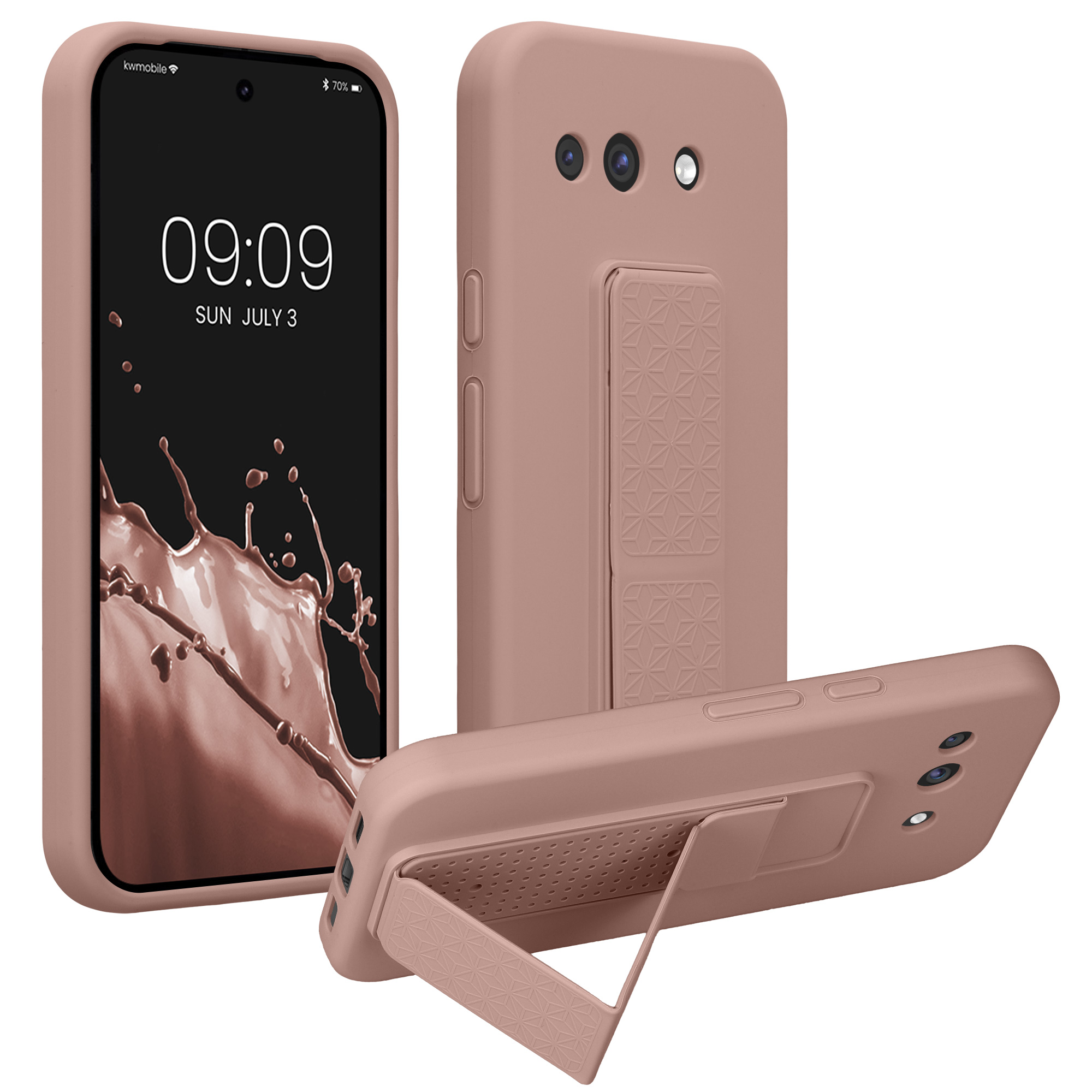 TPU kryt se silikonovým povrchem pro Google Pixel 10a, nárazuvzdorný, s poutkem a stojánkem kwmobile ‑ starorůžová