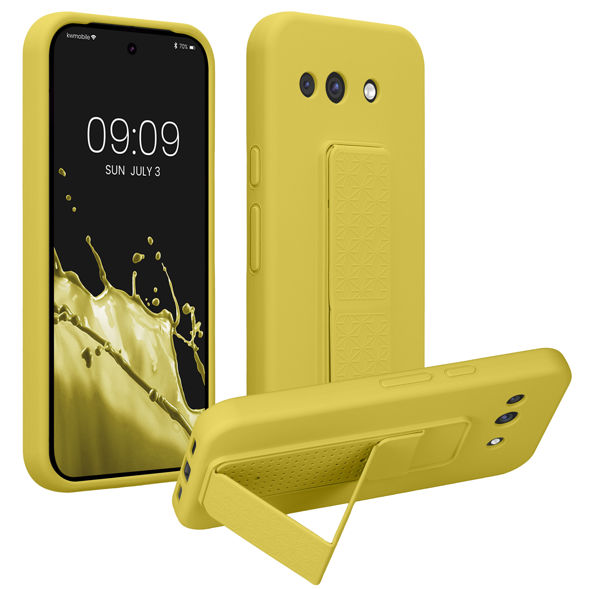 Pouzdro pro Google Pixel 10a kwmobile se stojánkem s poutkem silikonové - zářivě žlutá