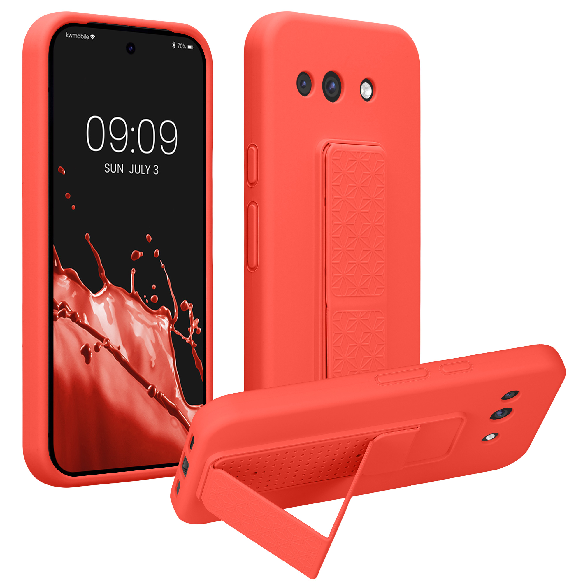 Pouzdro pro Google Pixel 10a kwmobile se stojánkem s poutkem silikonové - korálová