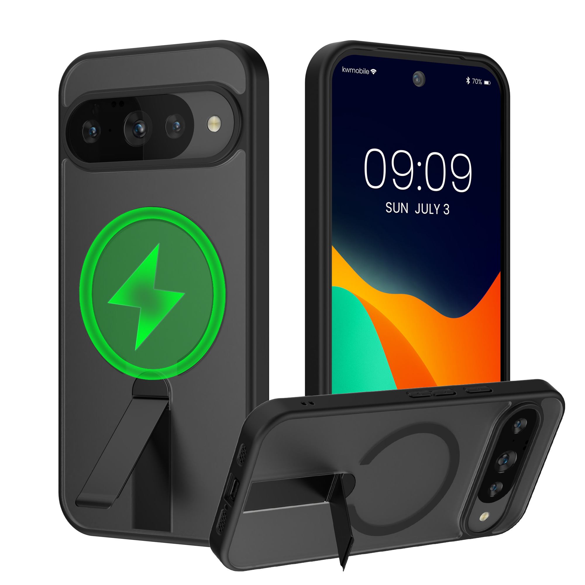 Matně transparentní ochranné pouzdro se stojánkem pro Google Pixel 10 / Pixel 10 Pro / Pixel 9 / Pixel 9 Pro kwmobile - černá / matný transparentní