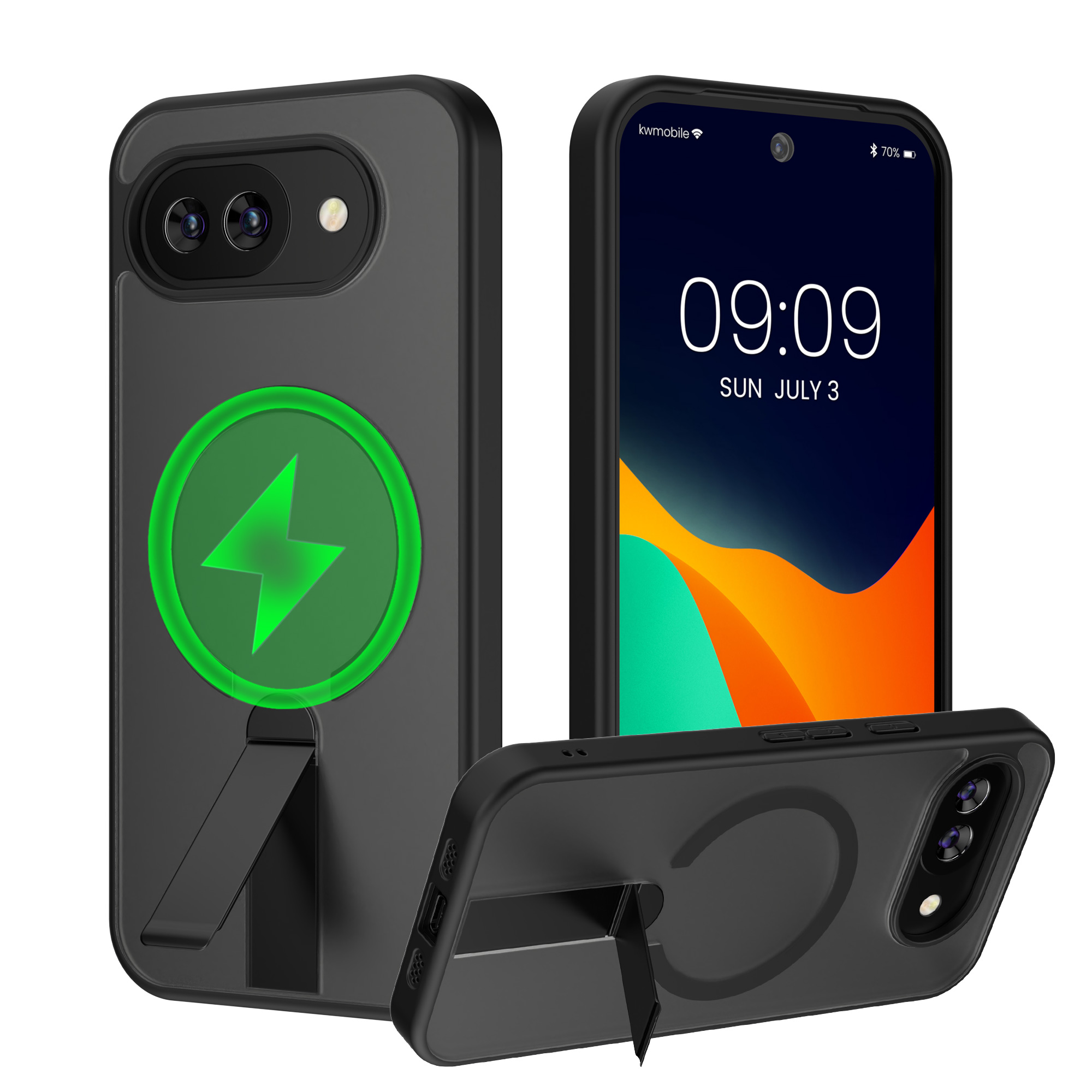 Matně čirý kryt pro Google Pixel 9a MagSafe se stojánkem kwmobile ‑ černá / matně čirá