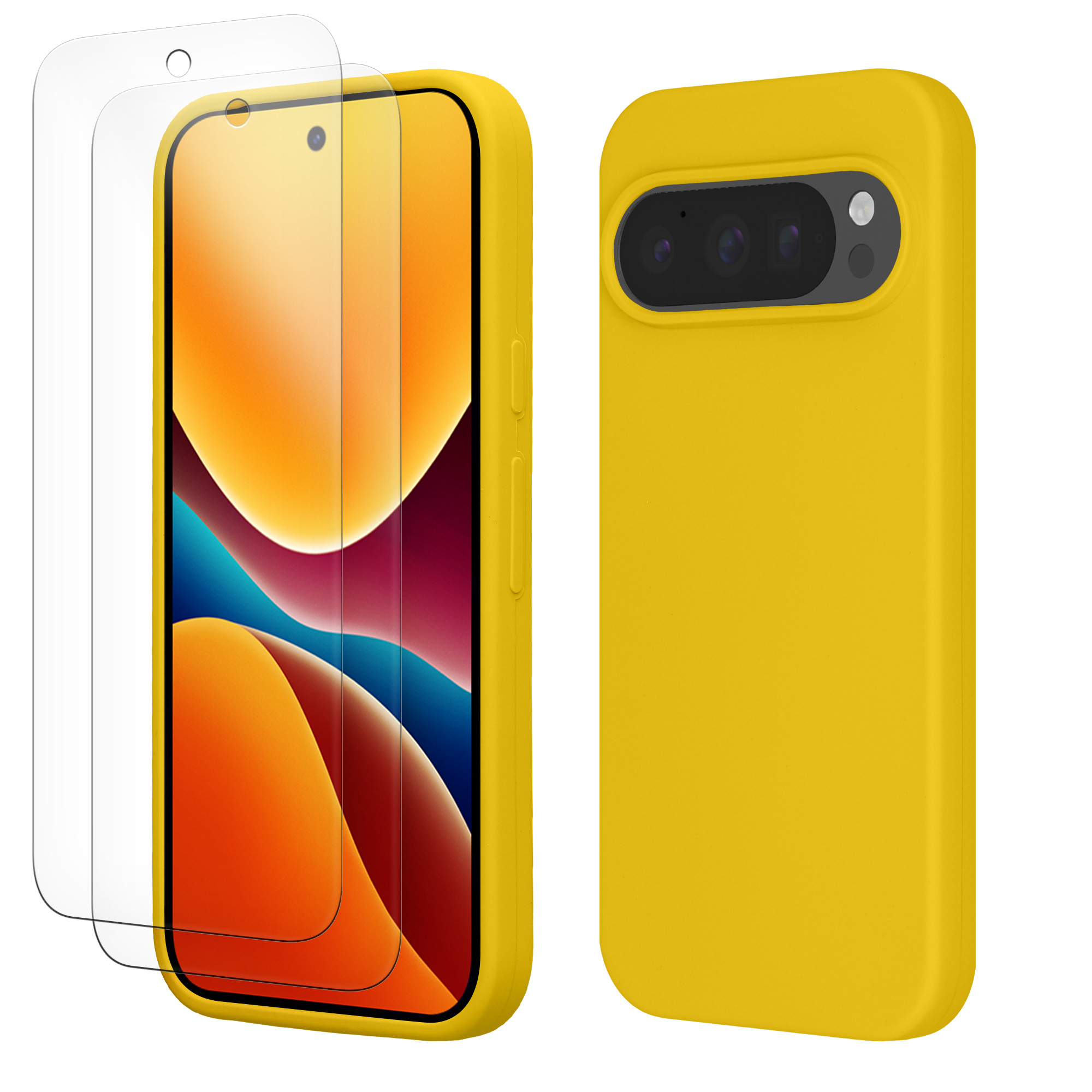 Pouzdro pro Google Pixel 10 / Pixel 10 Pro se 2 tvrzenými ochrannými skly kwmobile - zářivě žlutá