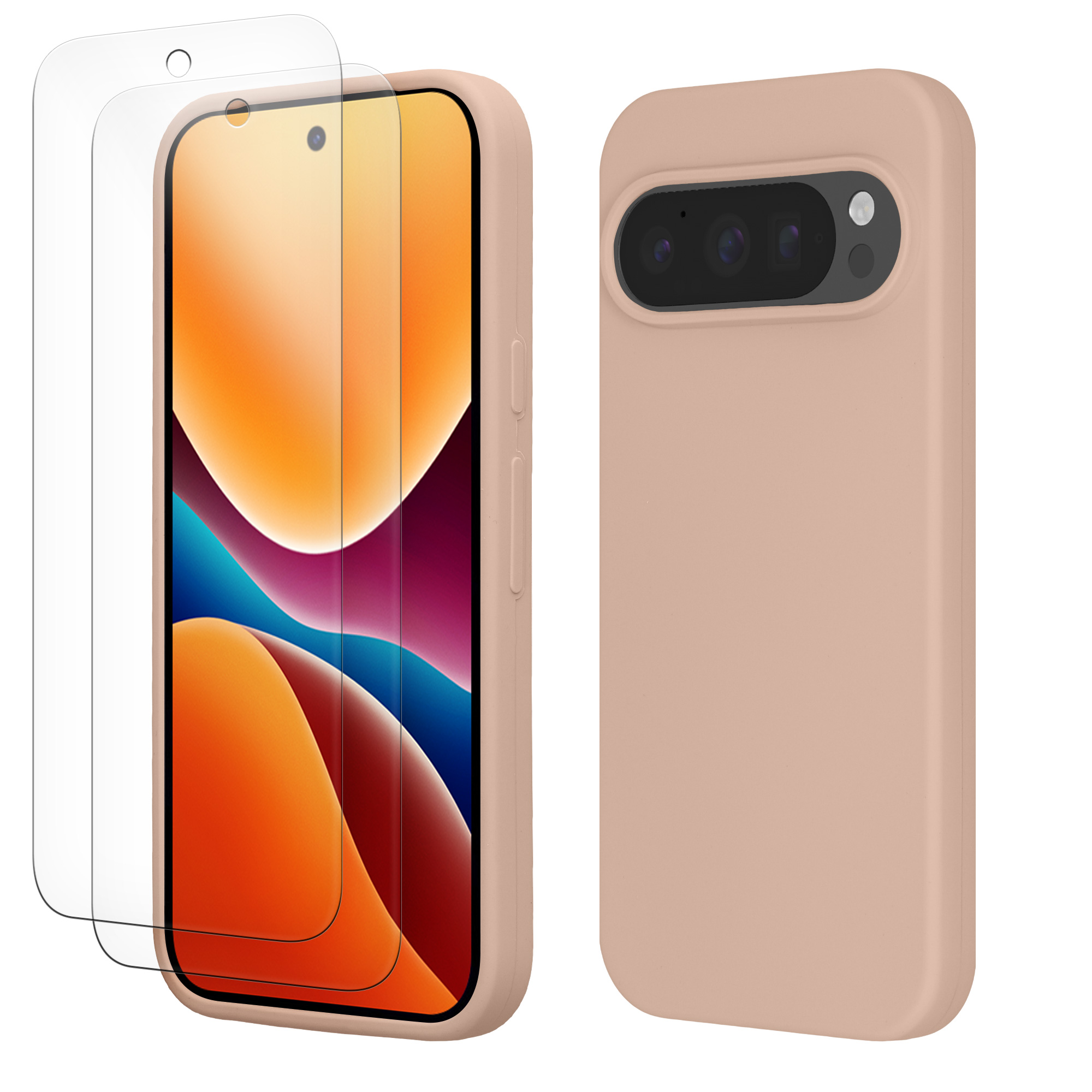 Pouzdro pro Google Pixel 10 / Pixel 10 Pro se 2 tvrzenými ochrannými skly kwmobile - matná starorůžová