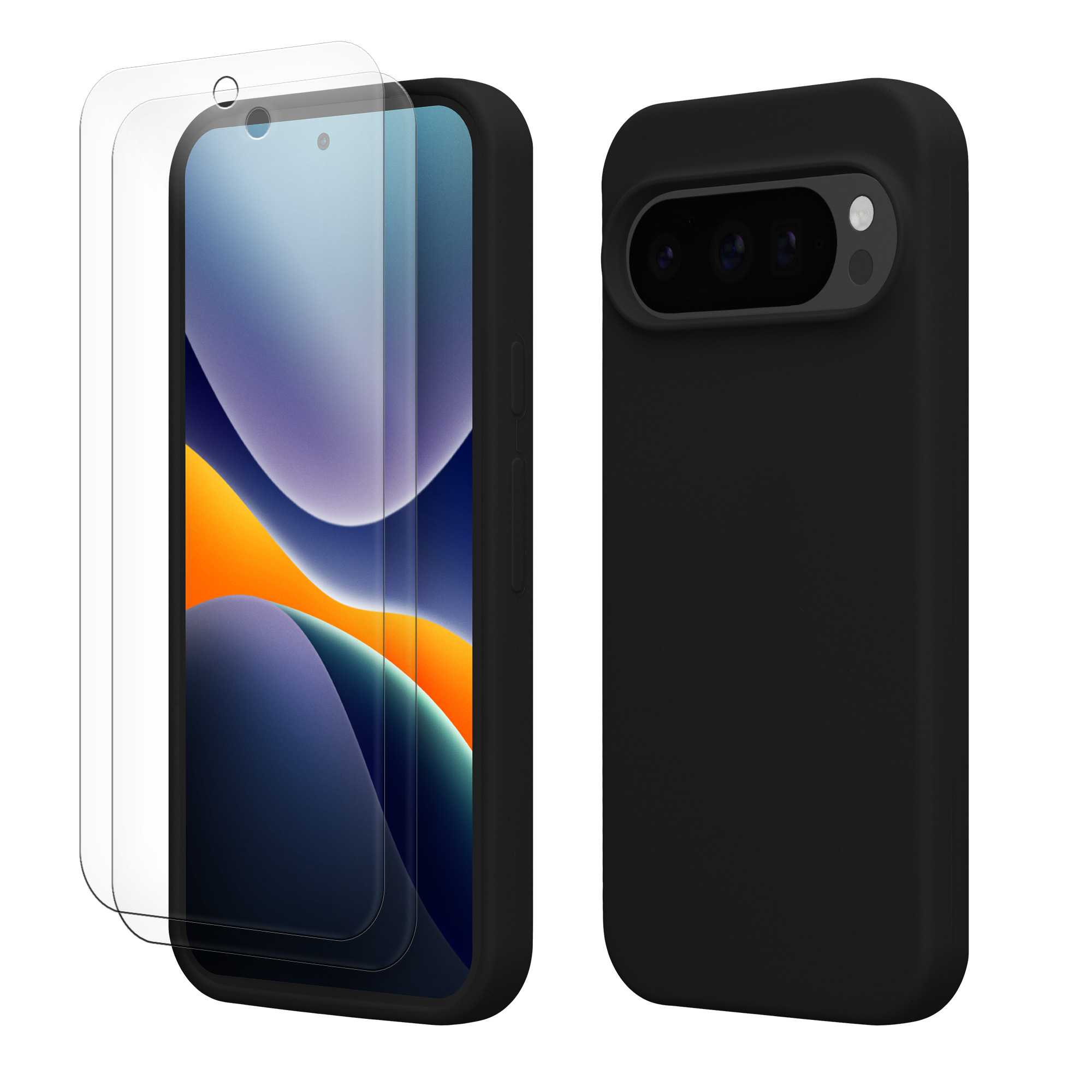 Pouzdro pro Google Pixel 9 / Pixel 9 Pro se 2 tvrzenými ochrannými skly kwmobile - černá
