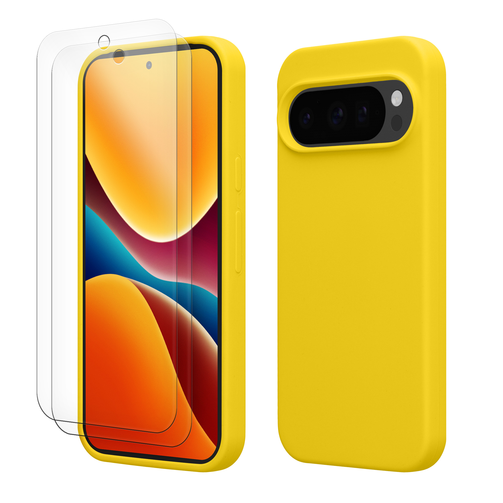 Kryt s tvrzeným sklem na mobil Google Pixel 9 / 9 Pro - kwmobile, zářivě žlutý