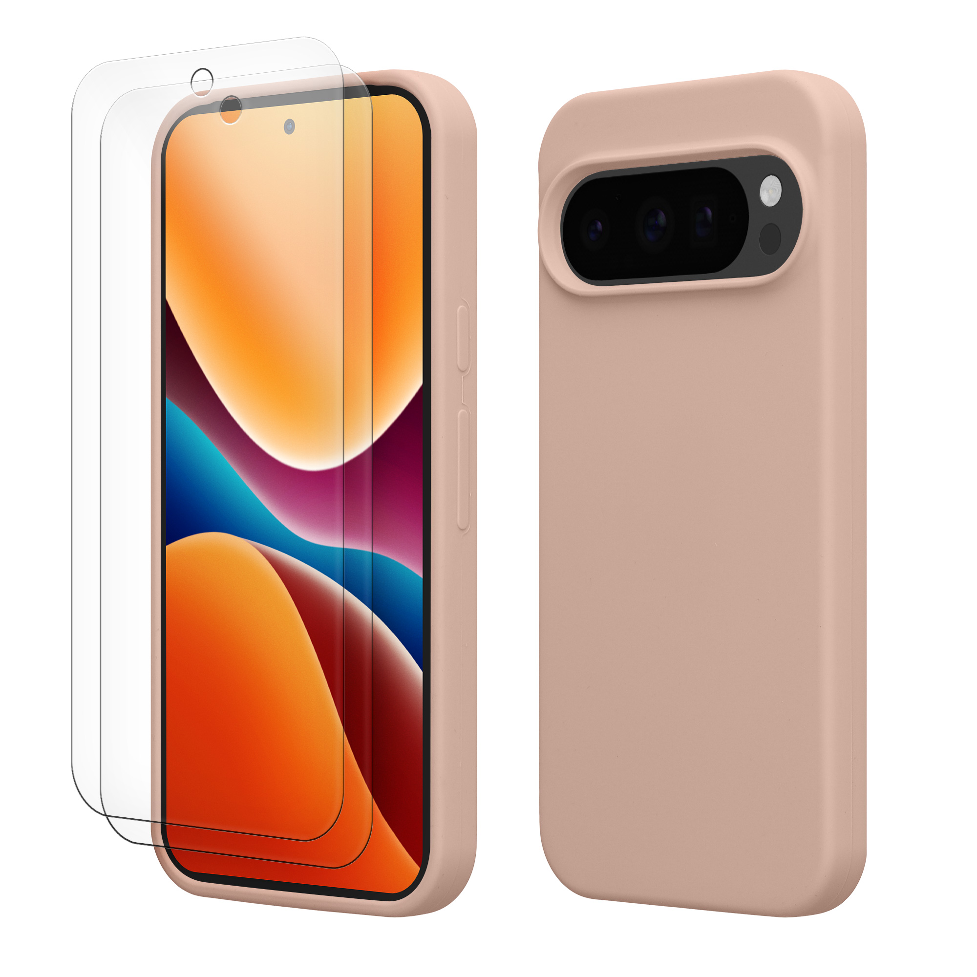 Pouzdro pro Google Pixel 9 / Pixel 9 Pro se 2 tvrzenými ochrannými skly kwmobile - matná starorůžová