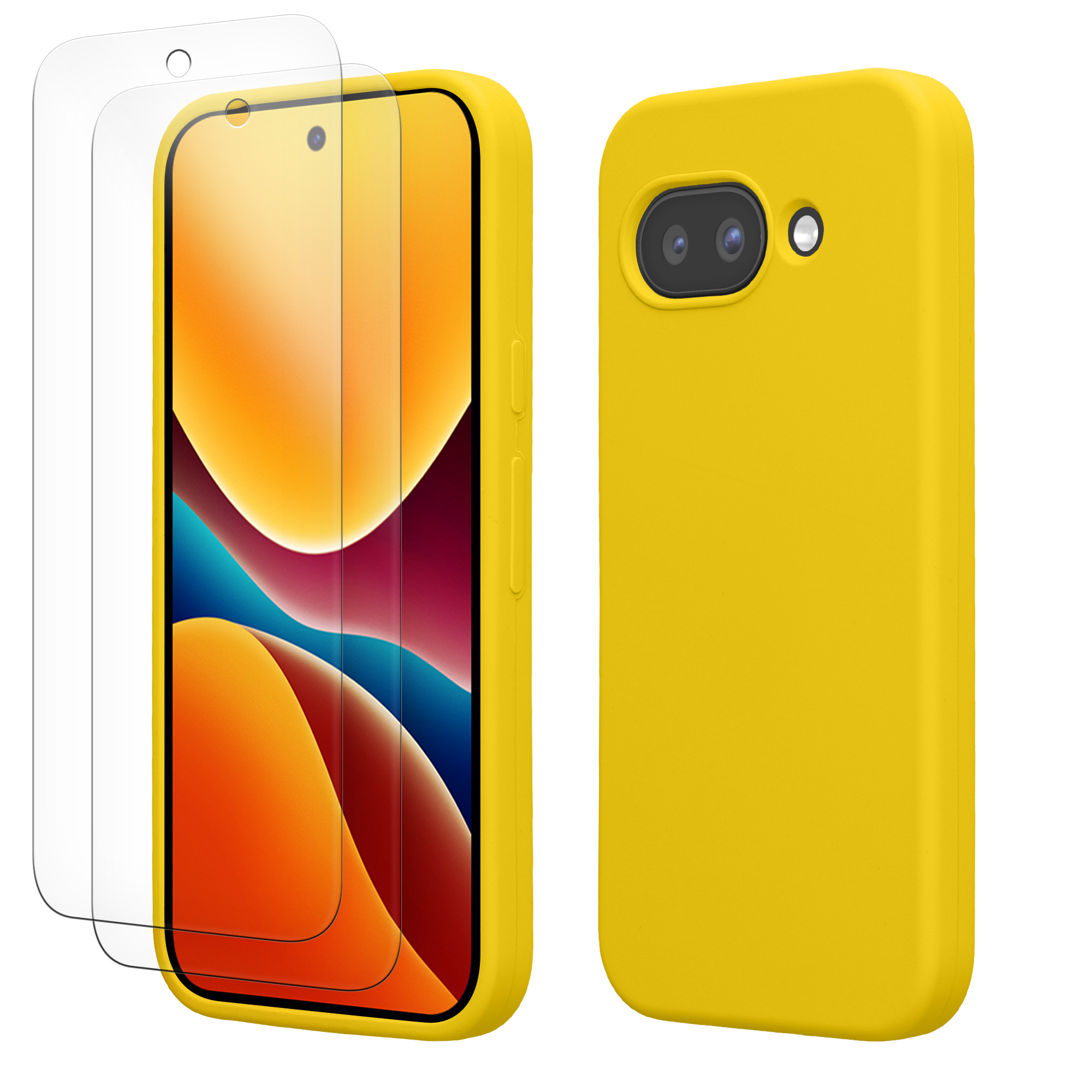 Pouzdro pro Google Pixel 9a se 2 tvrzenými ochrannými skly kwmobile - zářivě žlutá
