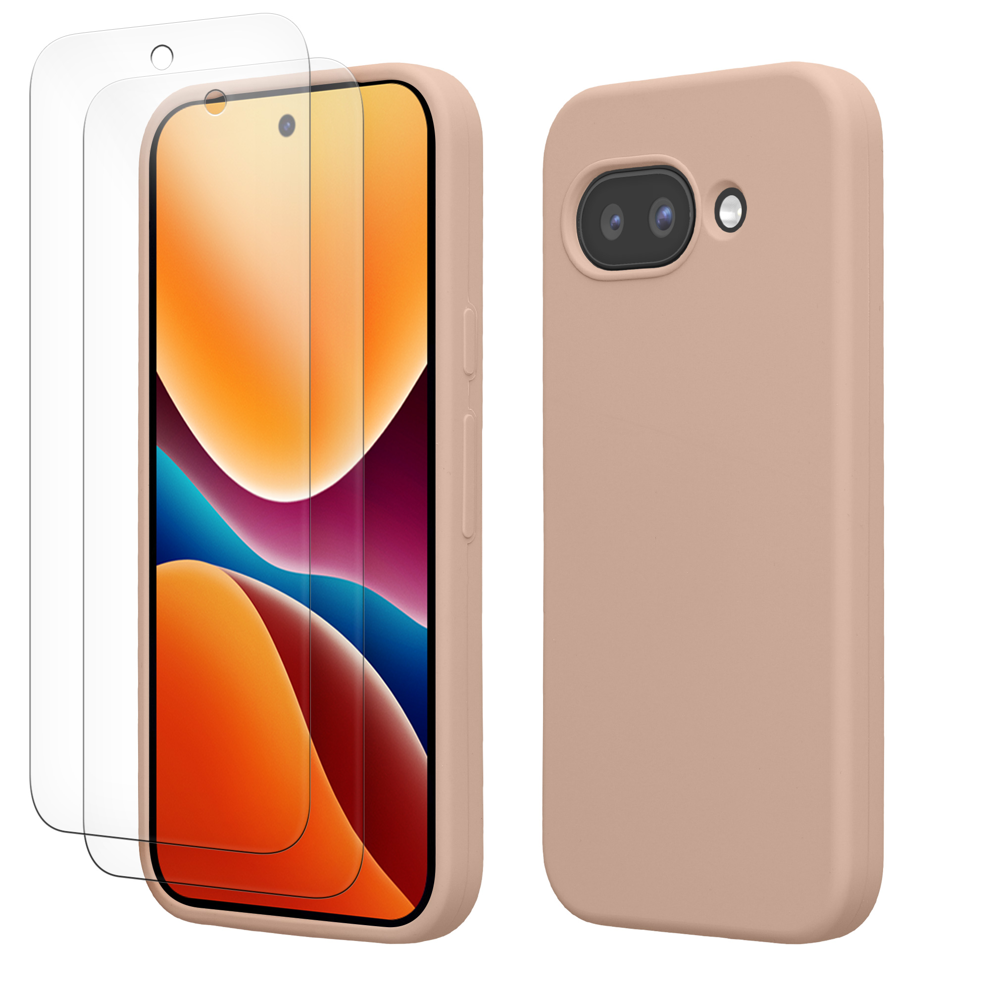 Pouzdro pro Google Pixel 9a se 2 tvrzenými ochrannými skly kwmobile - matná starorůžová