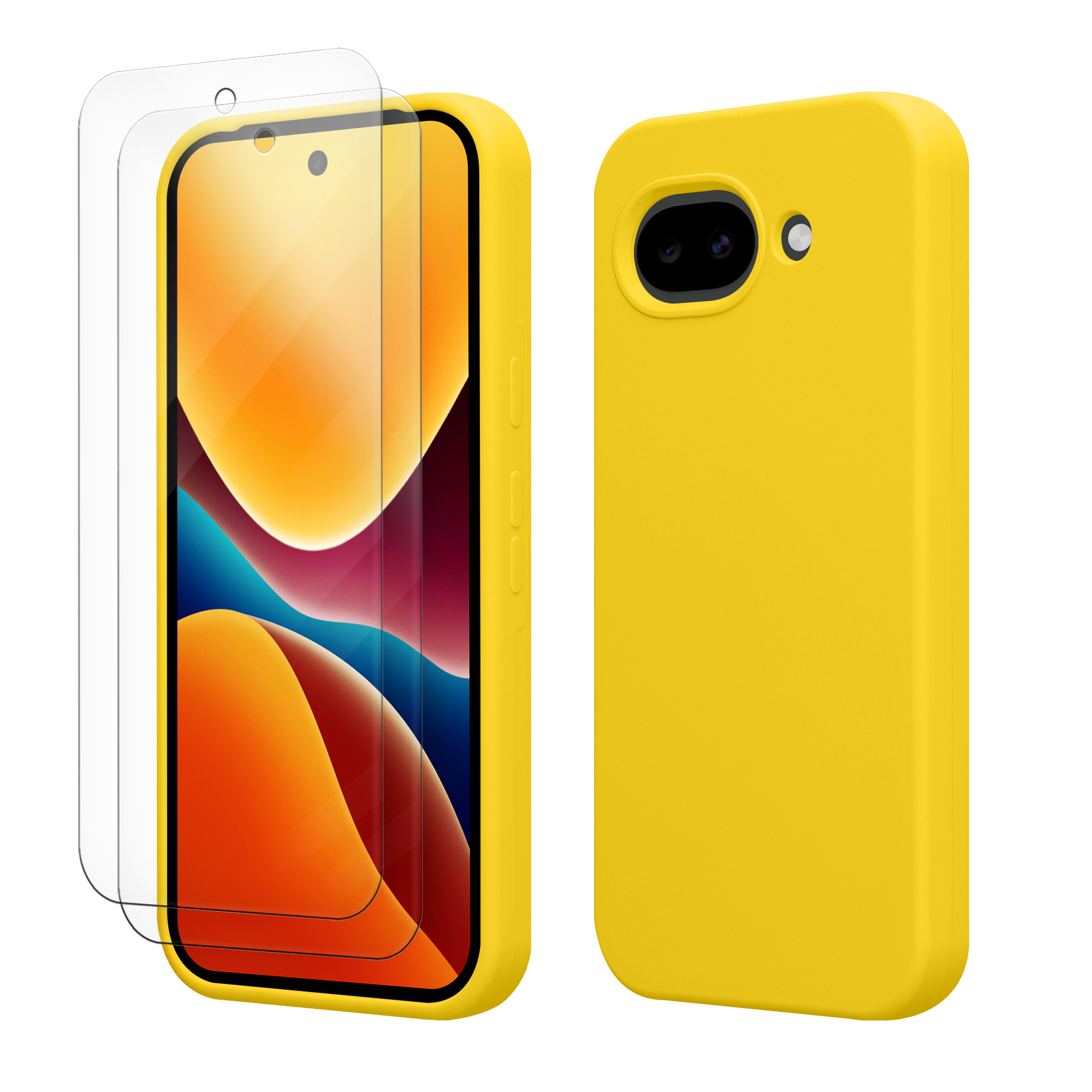 Pouzdro pro Google Pixel 10a se 2 tvrzenými ochrannými skly kwmobile - zářivě žlutá
