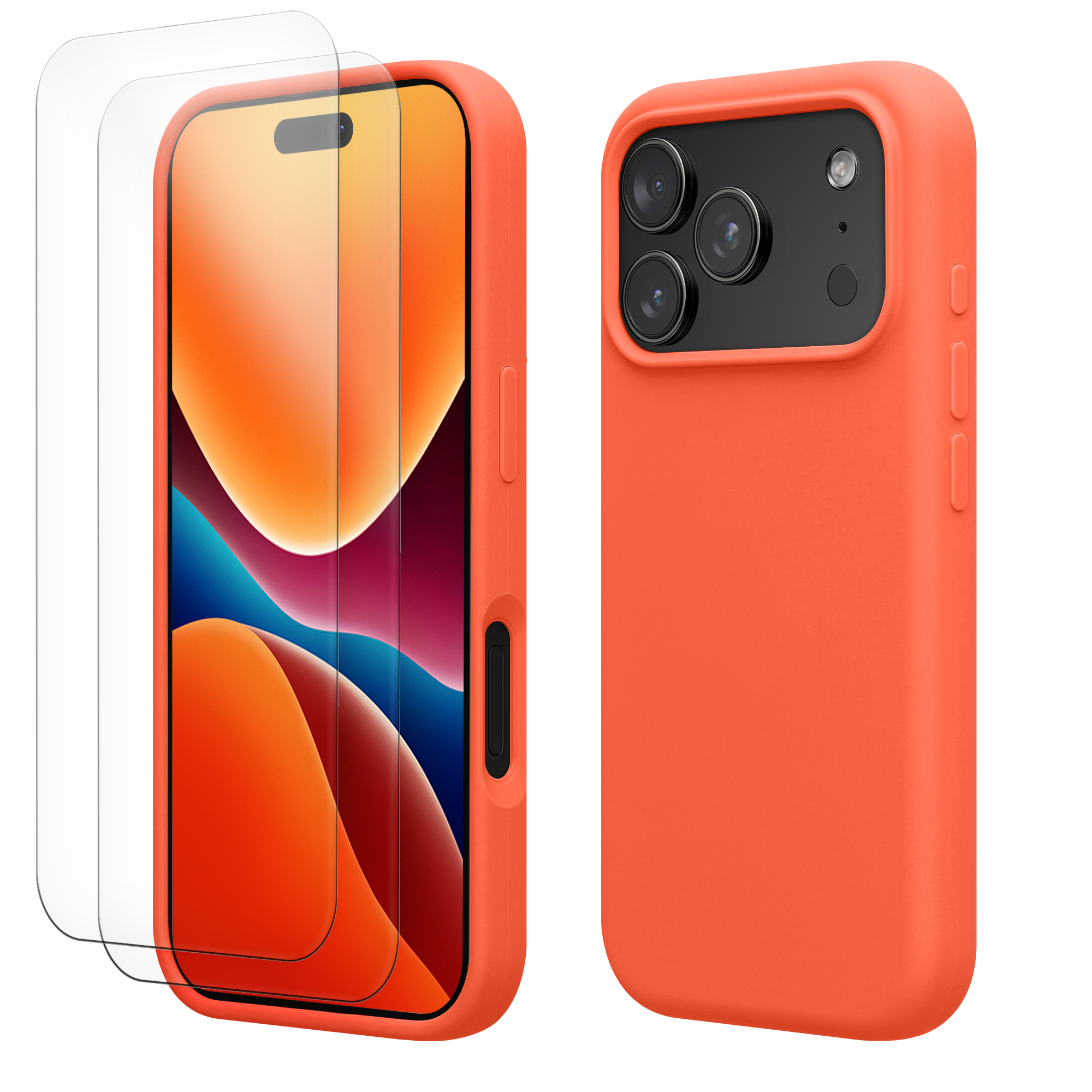 Pouzdro pro Apple iPhone 18 Pro / iPhone 17 Pro se 2 tvrzenými ochrannými skly kwmobile - sytá korálová
