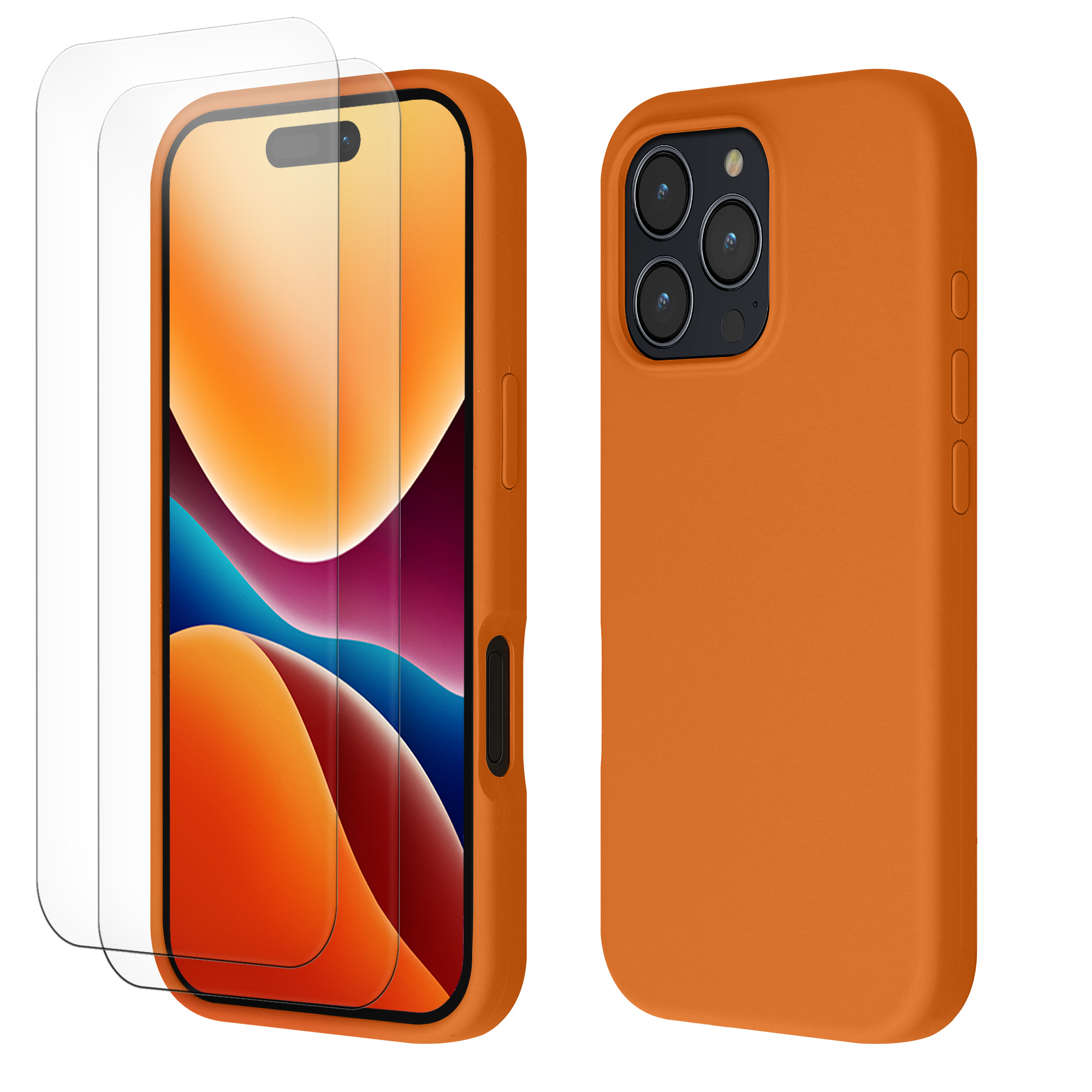 Pouzdro pro Apple iPhone 16 Pro se 2 tvrzenými ochrannými skly kwmobile - ovocná oranžová