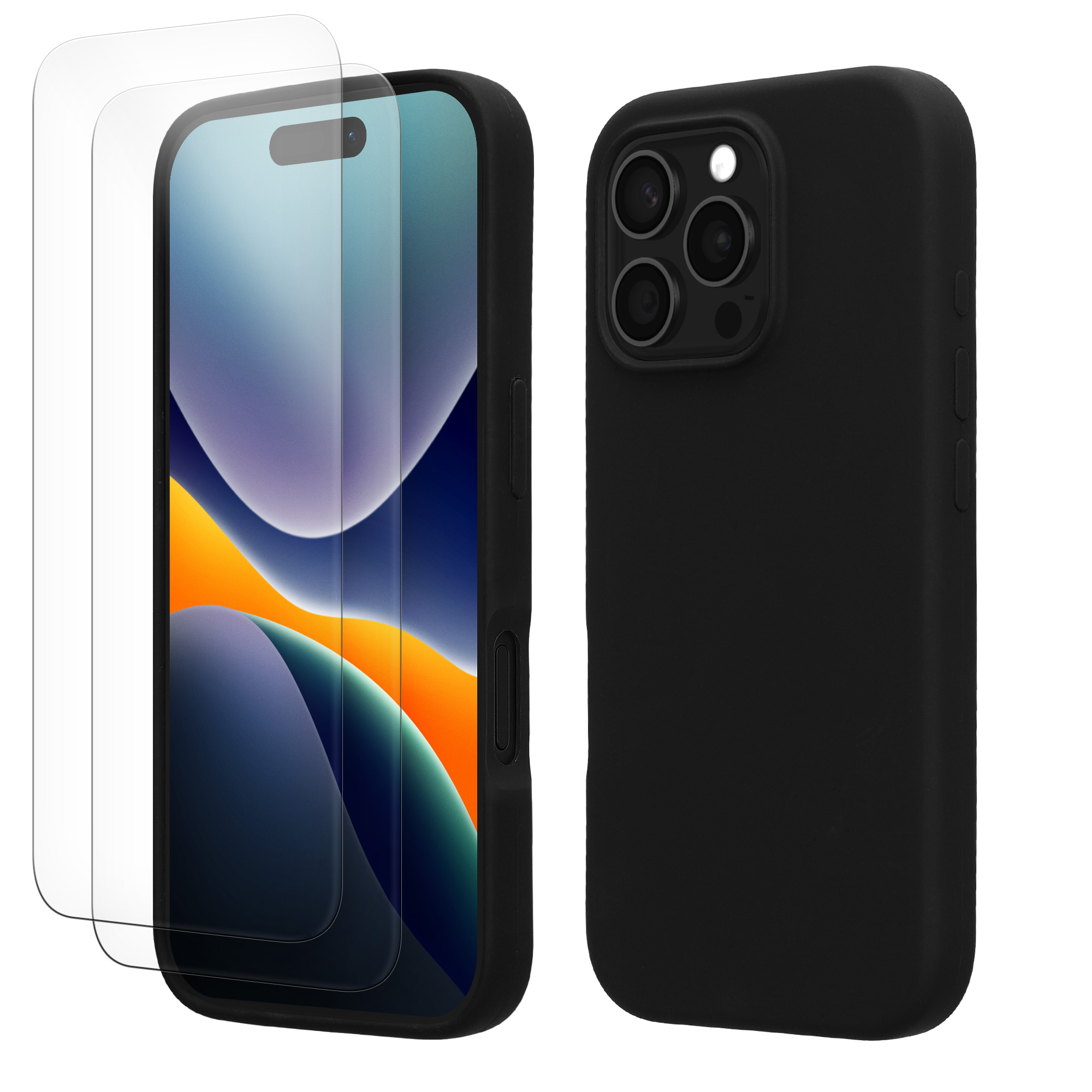 Kryt pro Apple iPhone 16 Pro + 2 tvrzená ochranná skla na displej kwmobile ‑ černá