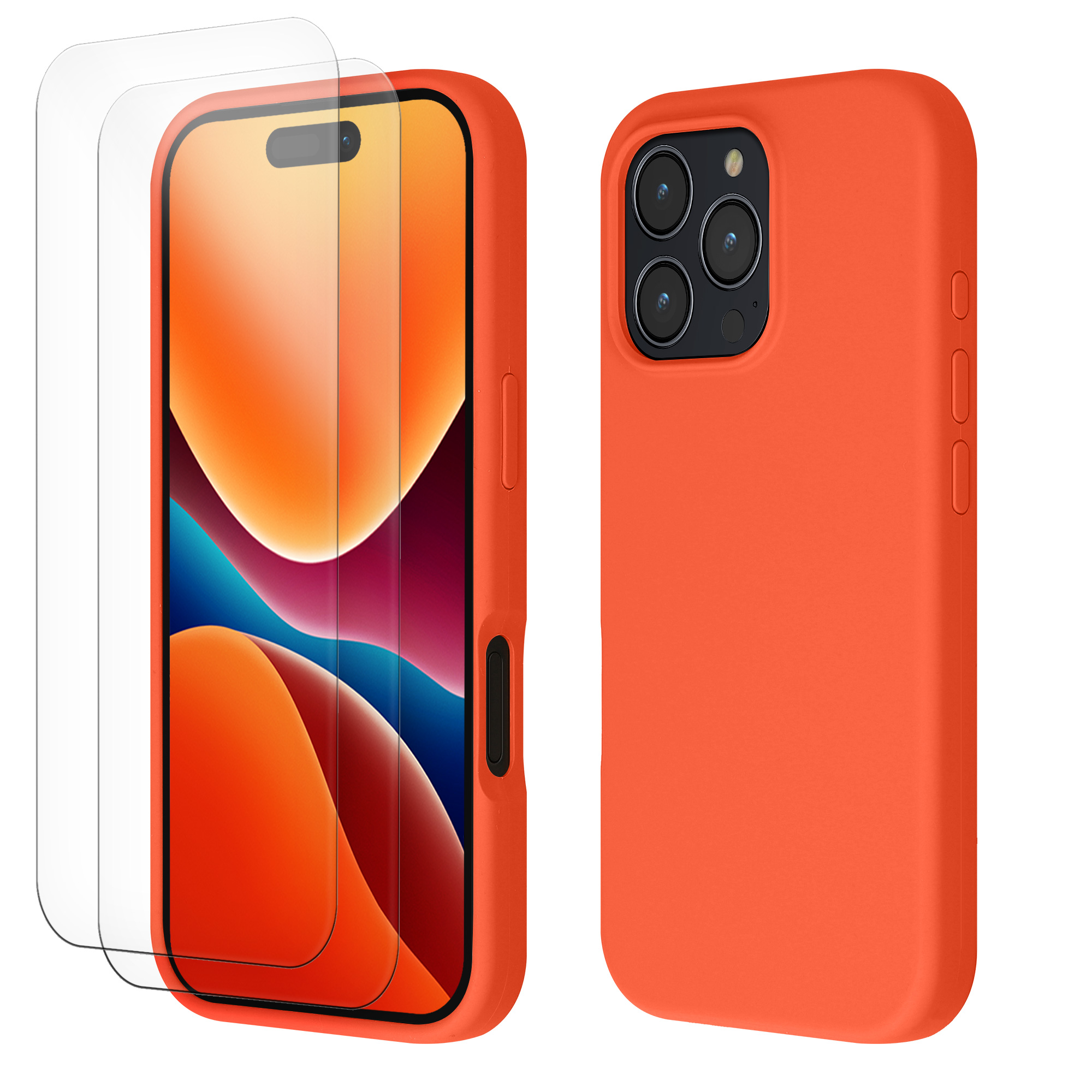 Pouzdro pro Apple iPhone 16 Pro se 2 tvrzenými ochrannými skly kwmobile - sytá korálová