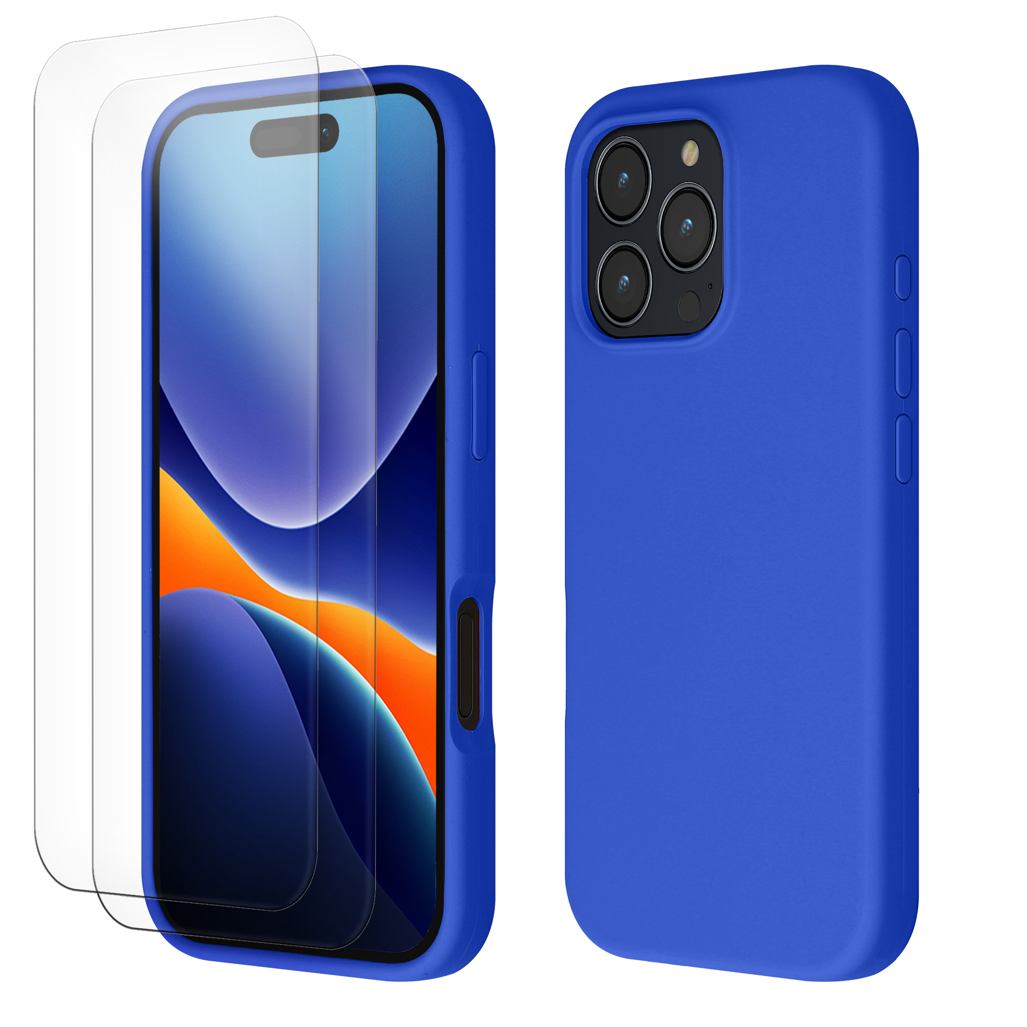 Pouzdro pro Apple iPhone 16 Pro se 2 tvrzenými ochrannými skly kwmobile - baltská modrá